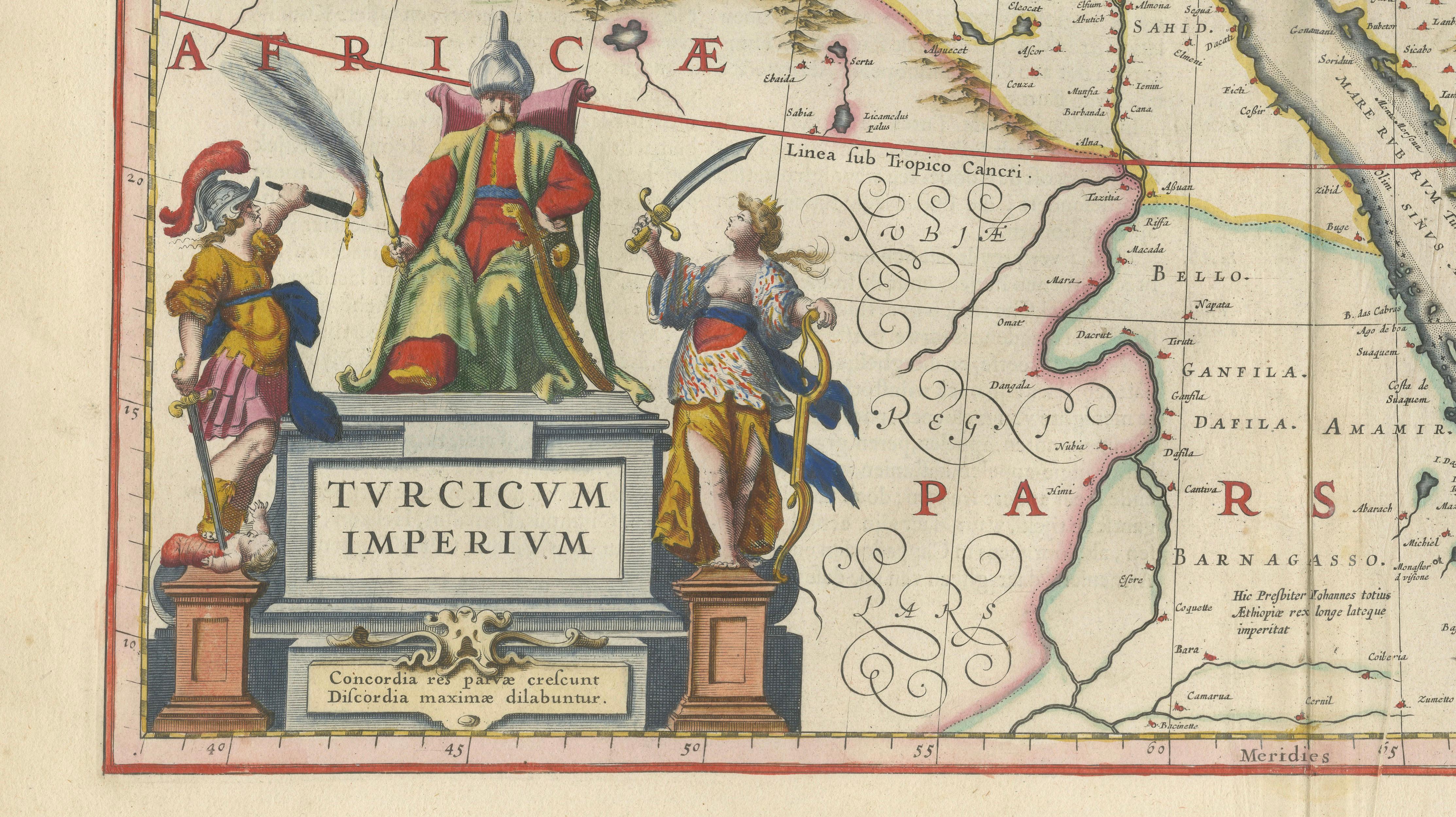 Blaeu Ottoman Empire Map, Turcicum Imperium, Figural Cartouche, 1642