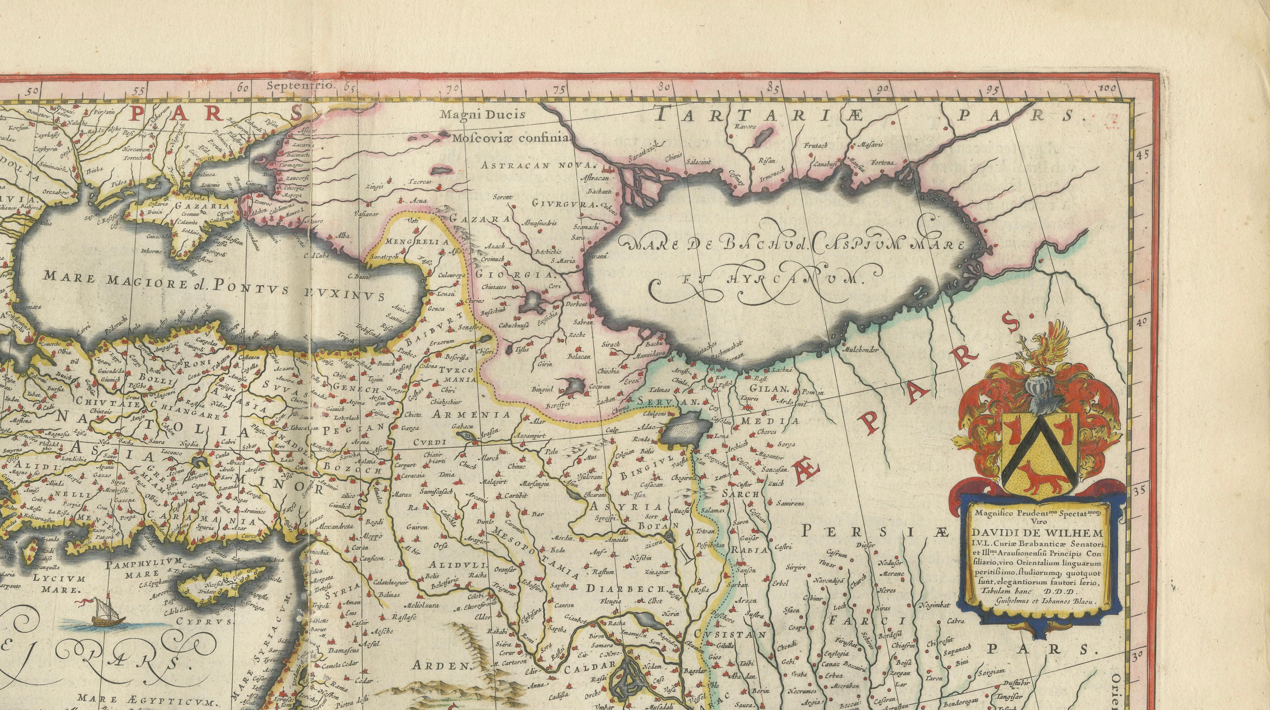 Blaeu Ottoman Empire Map, Turcicum Imperium, Figural Cartouche, 1642