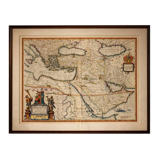 Blaeu Ottoman Empire Map, Turcicum Imperium, Figural Cartouche, 1642