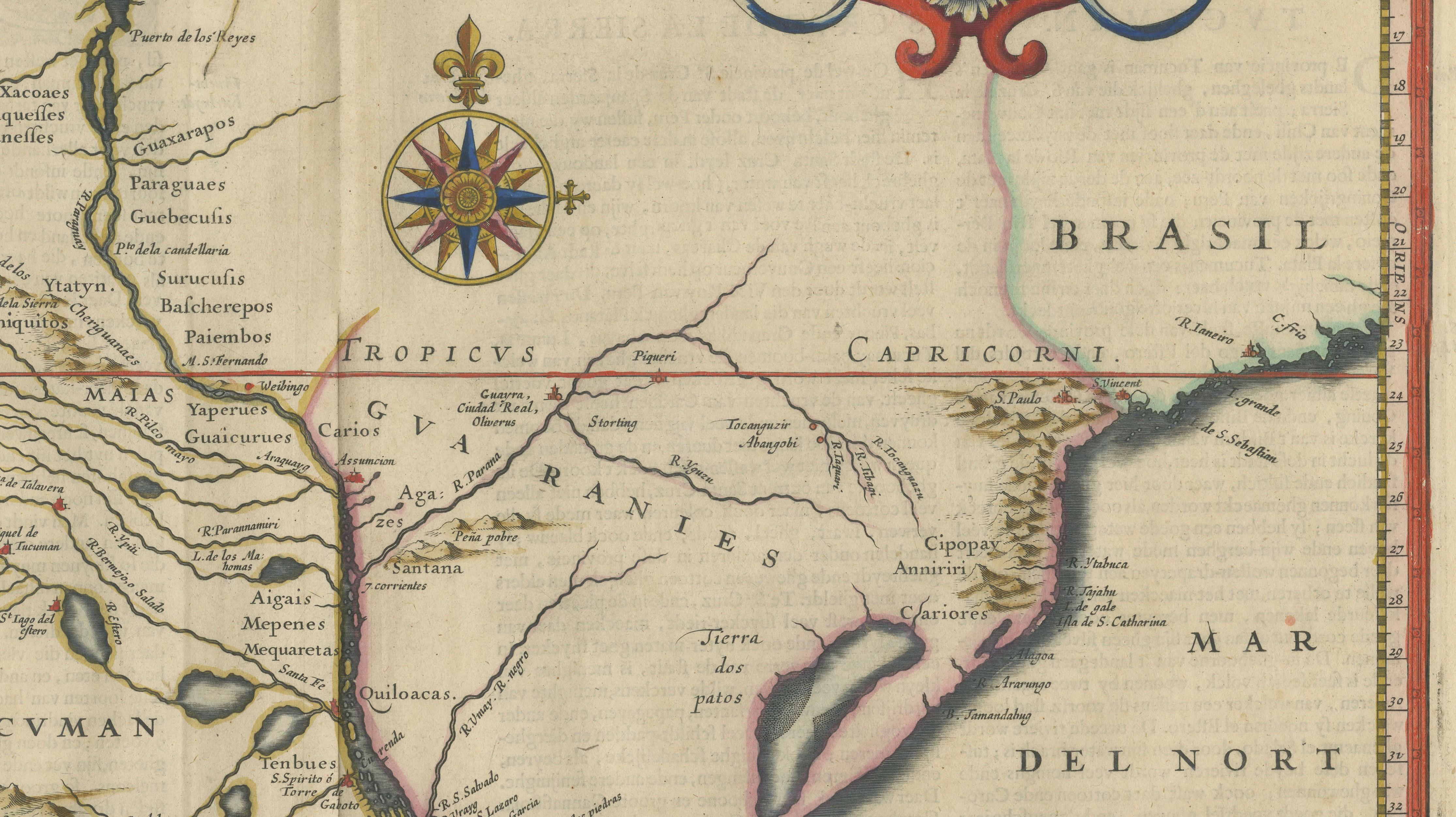 Blaeu Paraguay Map, Rio de la Plata, Antique Engraving, South America 1642
