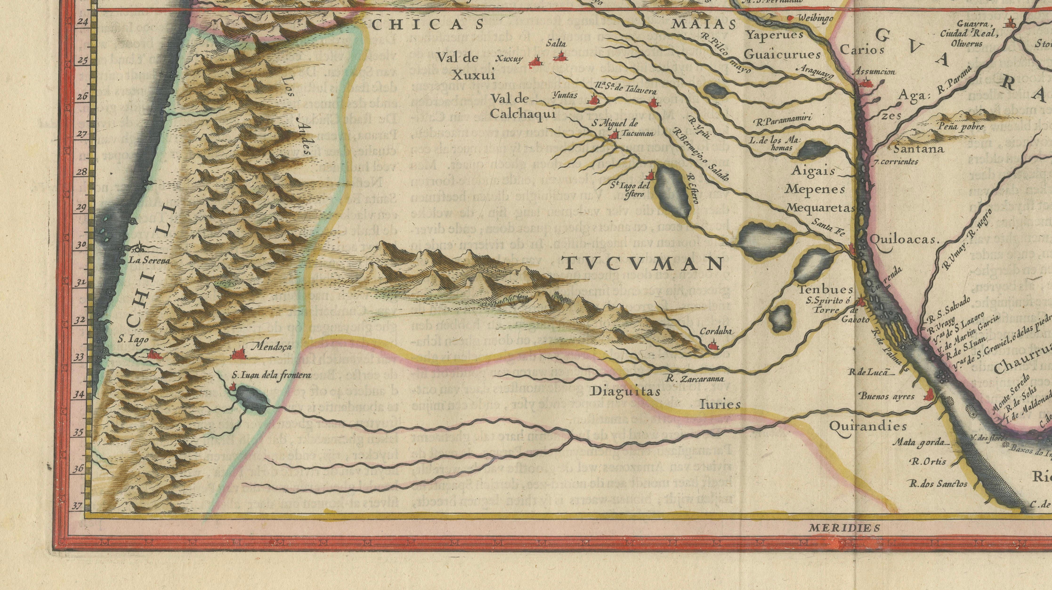 Blaeu Paraguay Map, Rio de la Plata, Antique Engraving, South America 1642