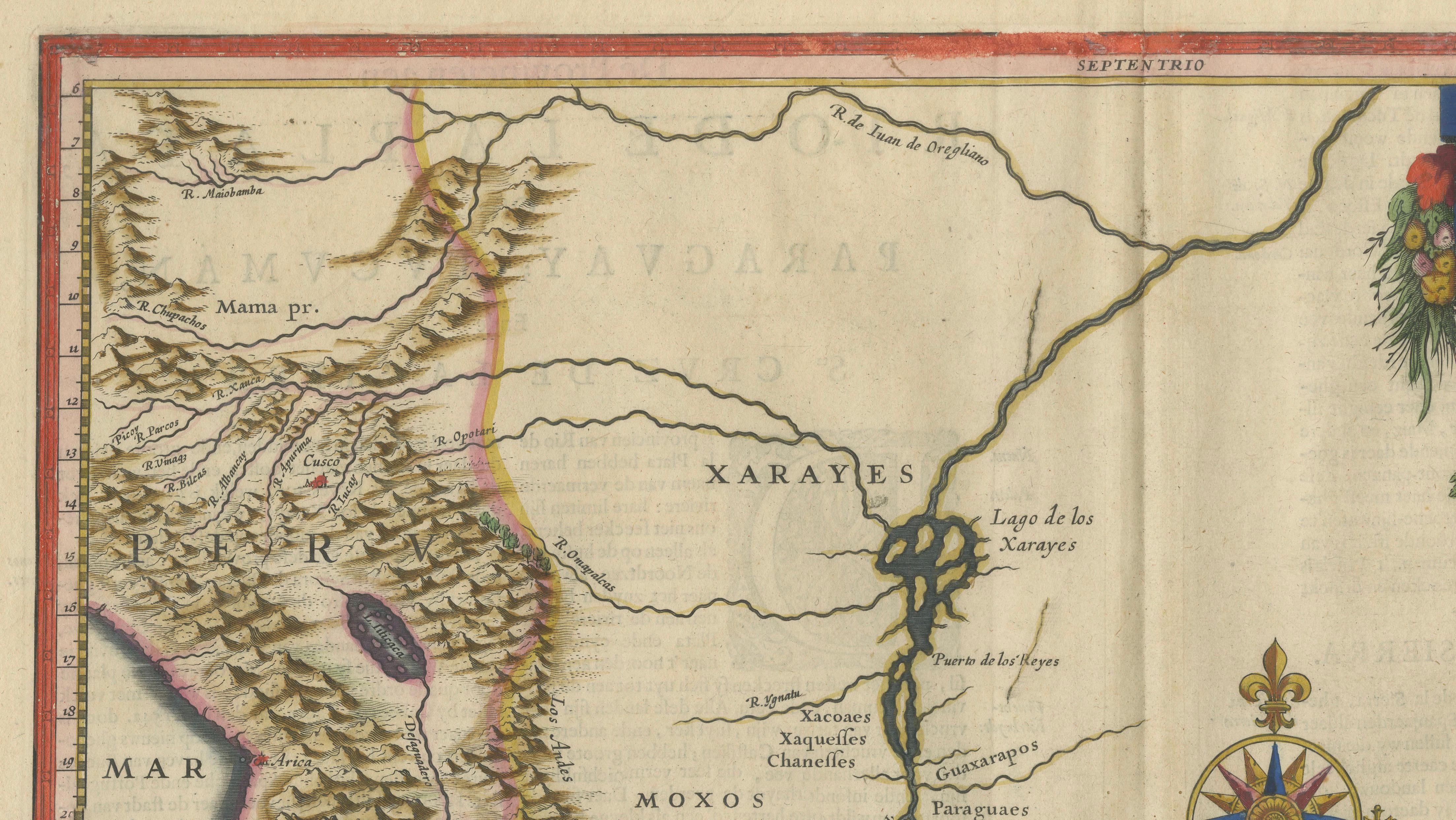 Blaeu Paraguay Map, Rio de la Plata, Antique Engraving, South America 1642