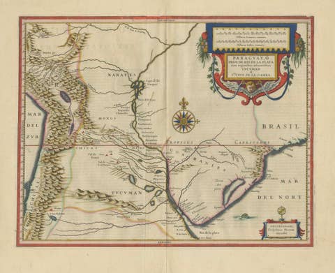 Blaeu Paraguay Map, Rio de la Plata, Antique Engraving, South America 1642