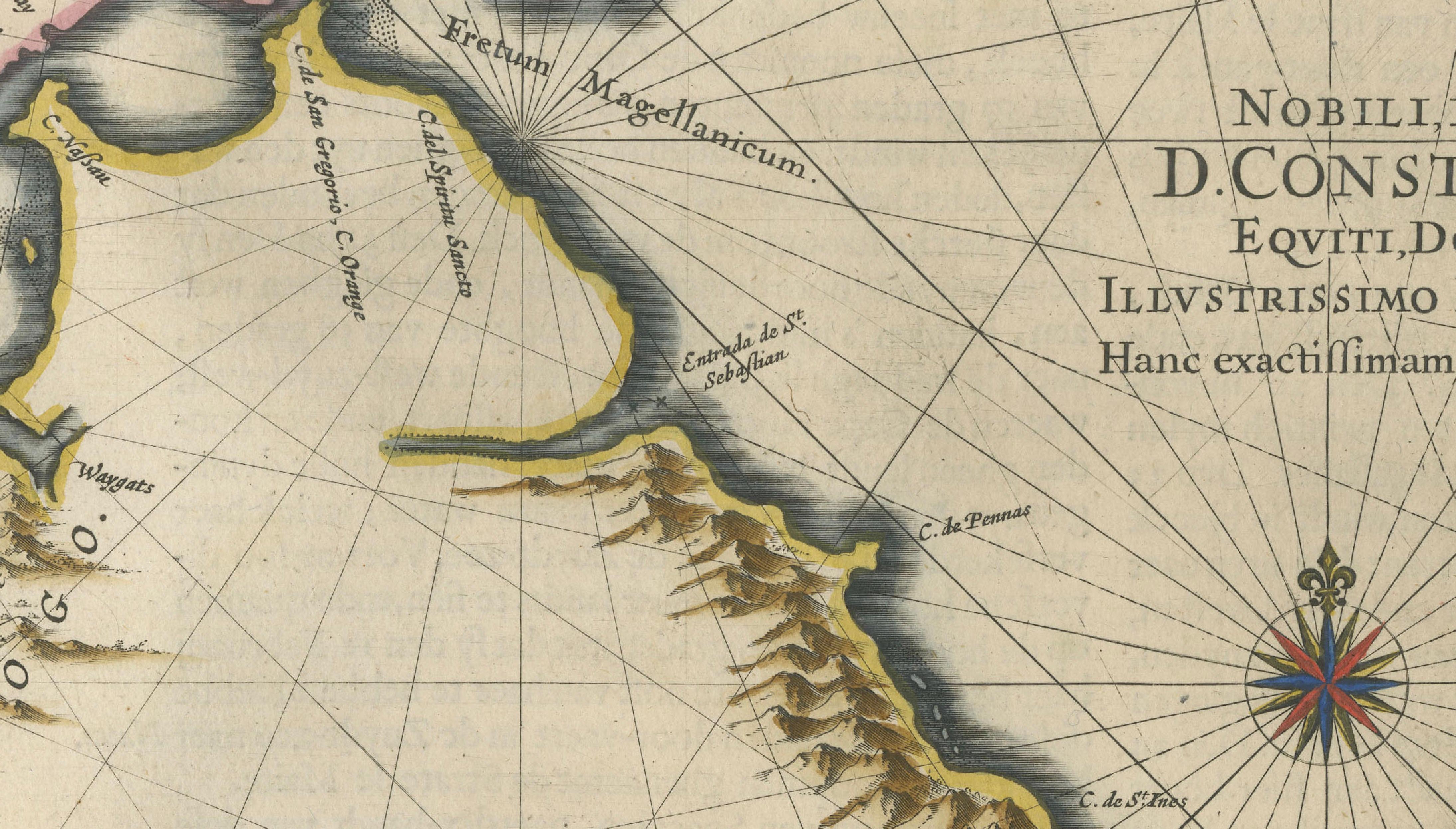 Blaeu Strait of Magellan Map – Tierra del Fuego, Decorative Sea Chart, 1642