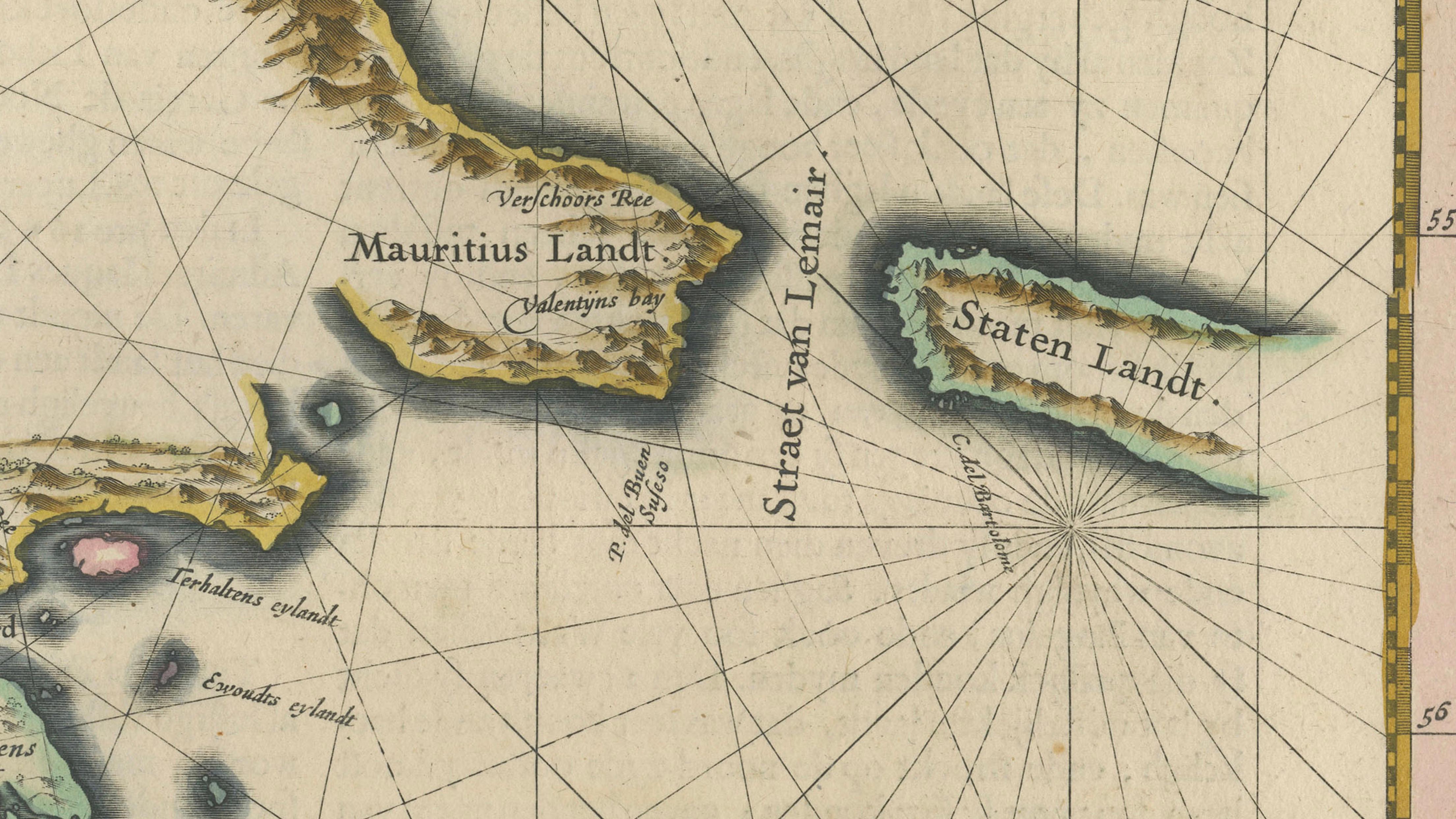 Blaeu Strait of Magellan Map – Tierra del Fuego, Decorative Sea Chart, 1642