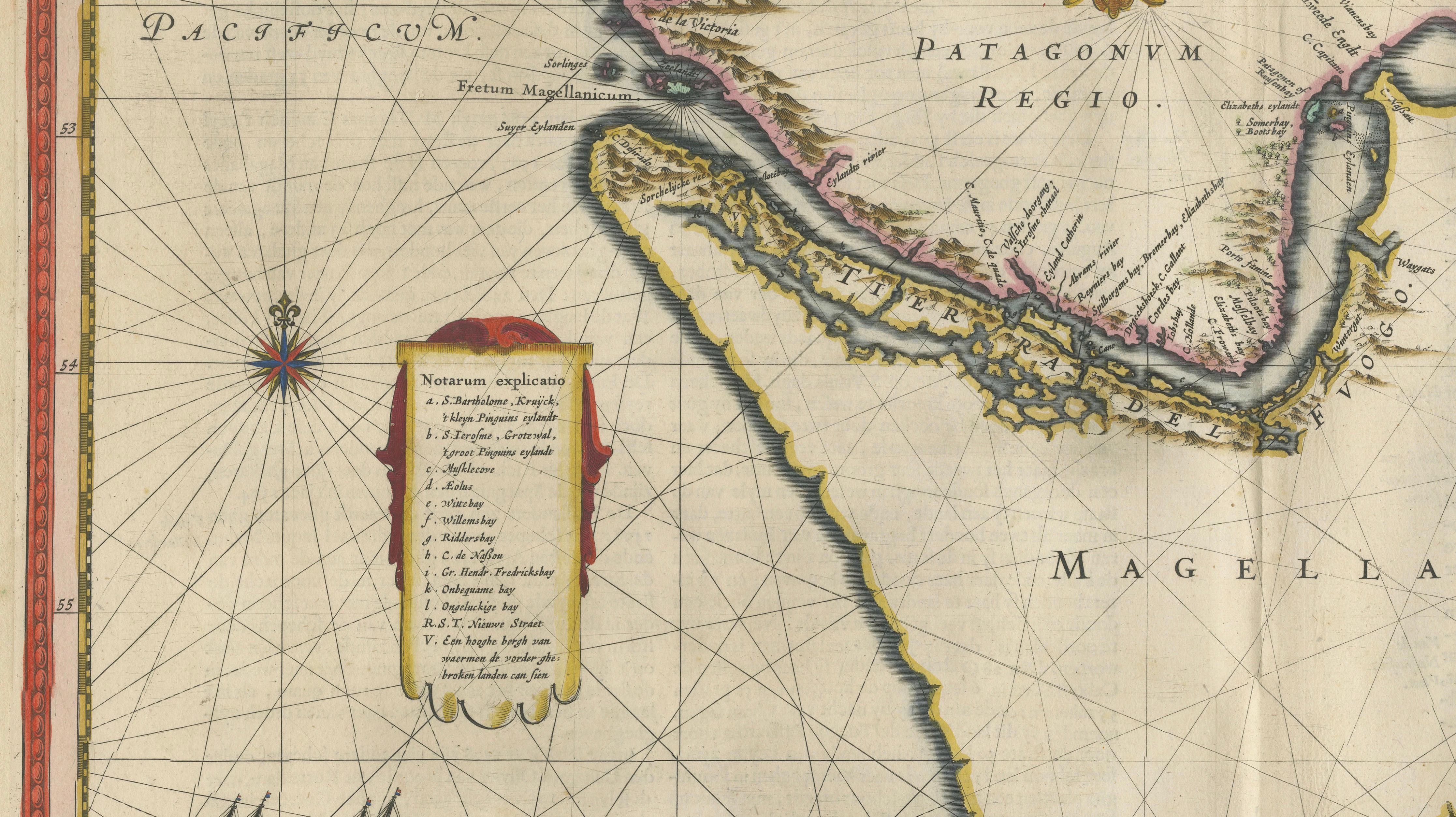 Blaeu Strait of Magellan Map – Tierra del Fuego, Decorative Sea Chart, 1642