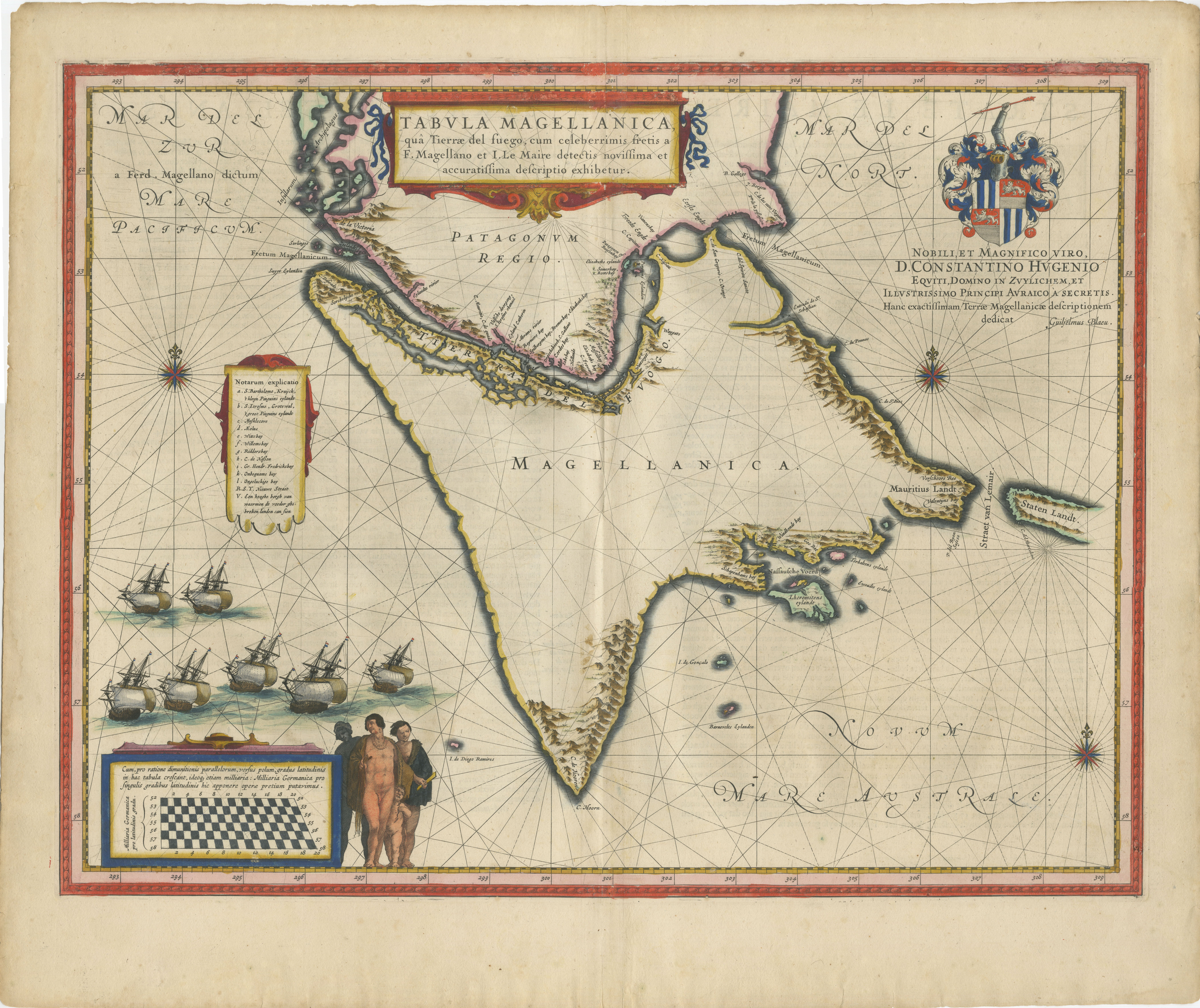 Blaeu Strait of Magellan Map – Tierra del Fuego, Decorative Sea Chart, 1642