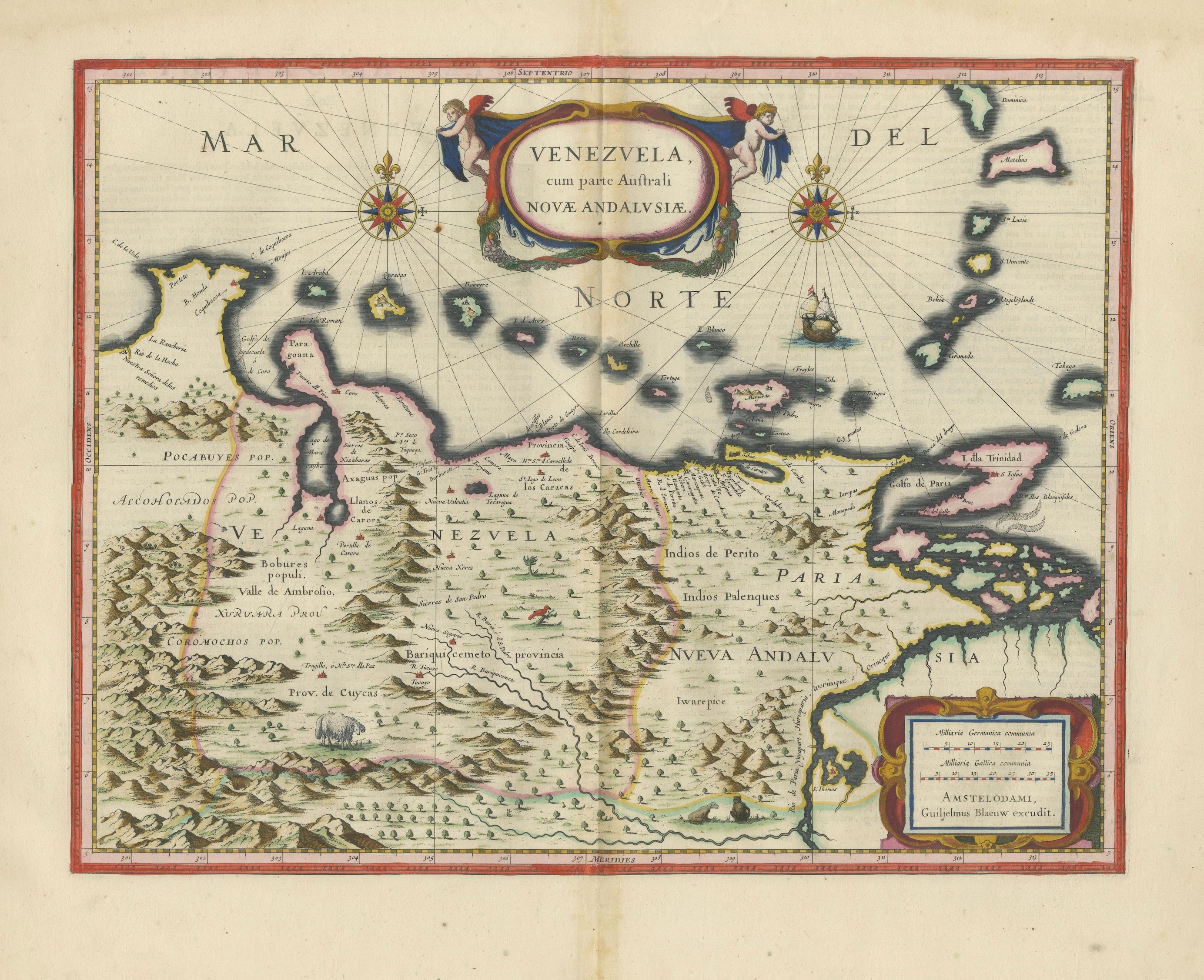 Blaeu Venezuela Map – Decorative Caribbean & Nueva Andalusia Chart 1642