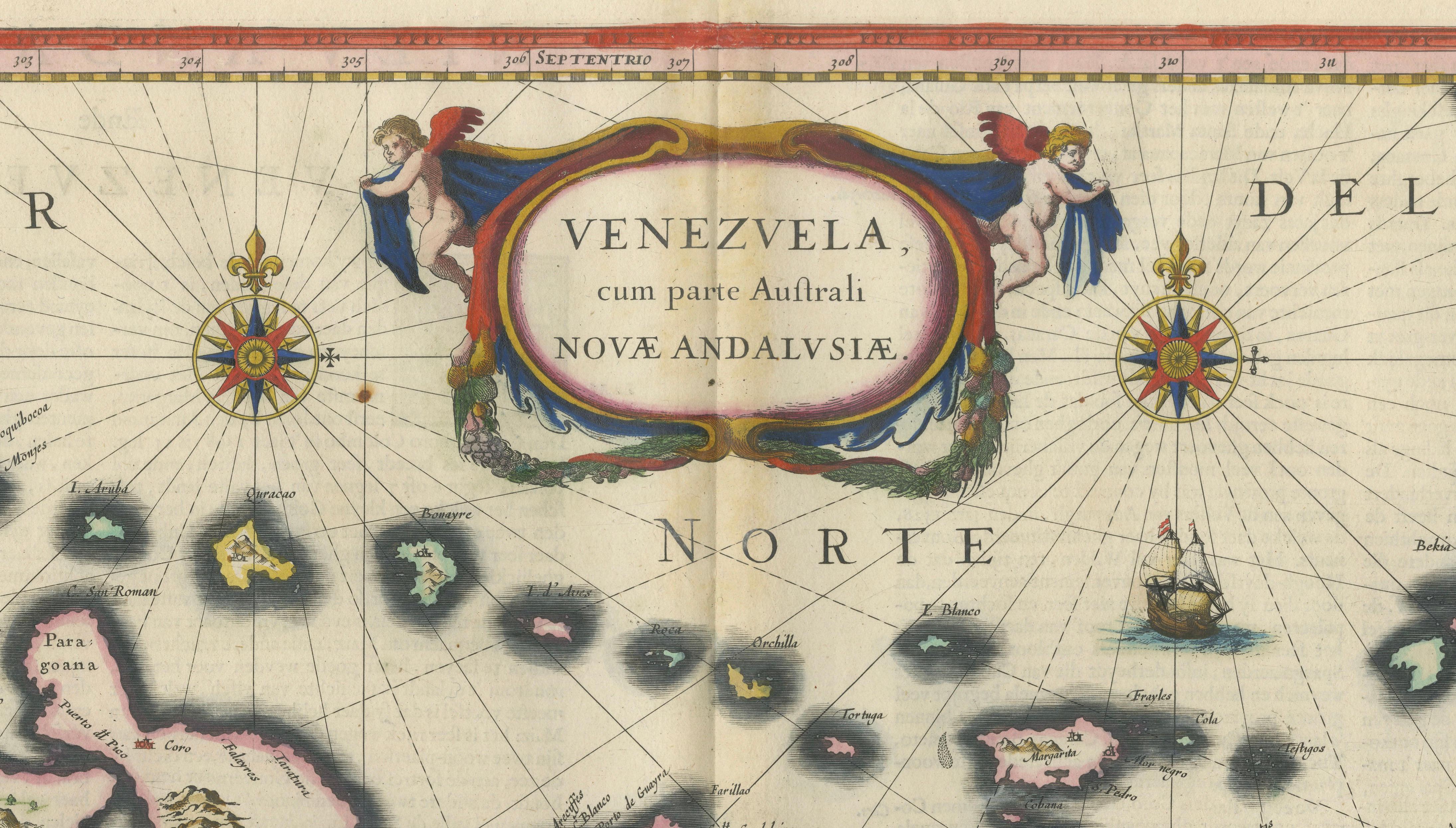 Blaeu Venezuela Map – Decorative Caribbean & Nueva Andalusia Chart 1642