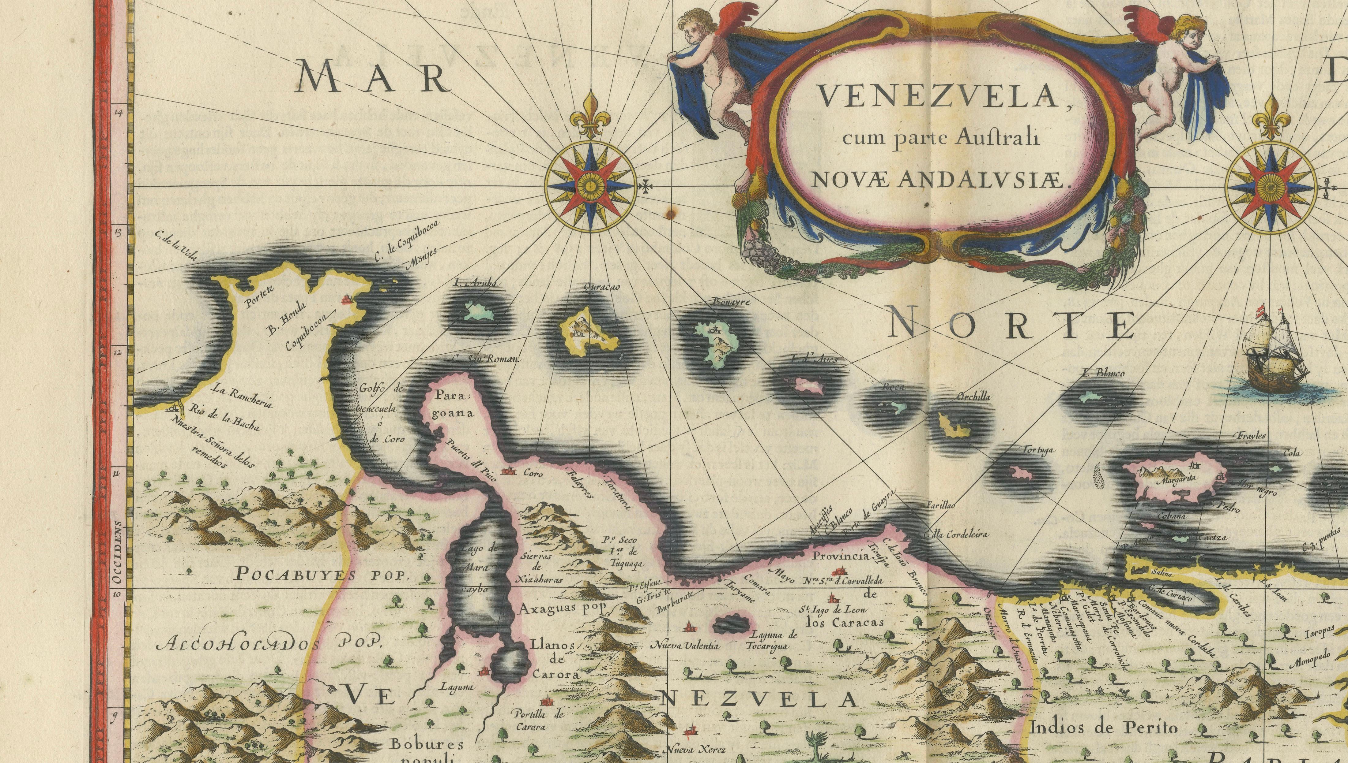 Blaeu Venezuela Map – Decorative Caribbean & Nueva Andalusia Chart 1642