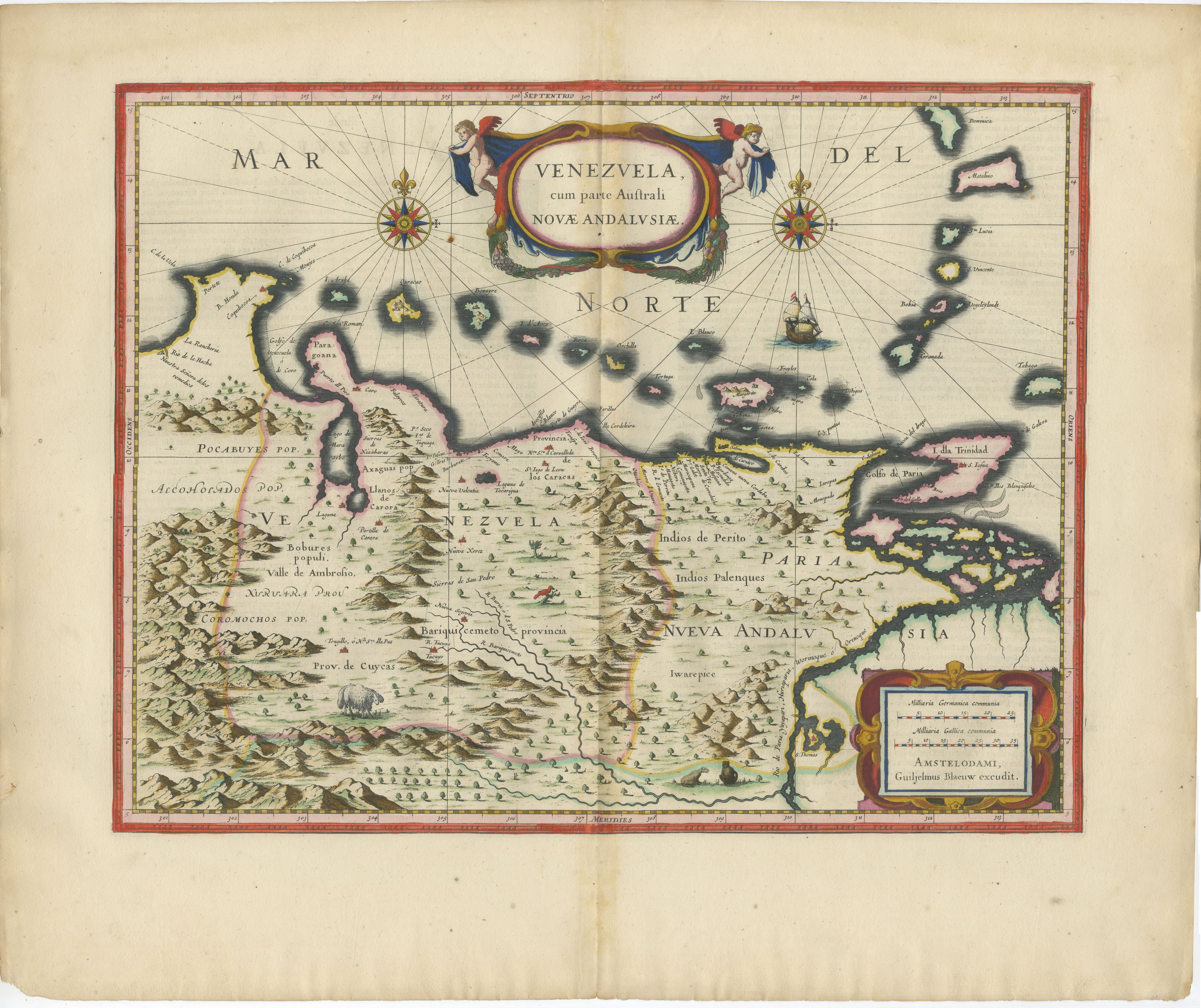 Blaeu Venezuela Map – Decorative Caribbean & Nueva Andalusia Chart 1642