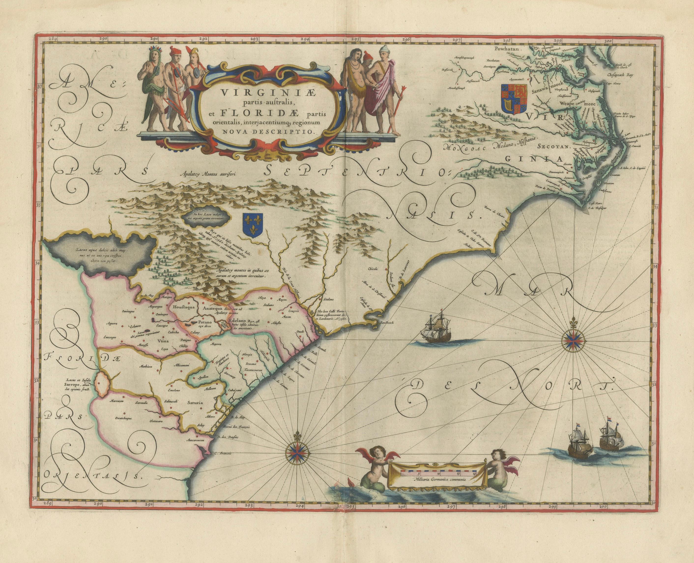 Blaeu Virginia and Florida Map – Decorative Early America Chart, 1642