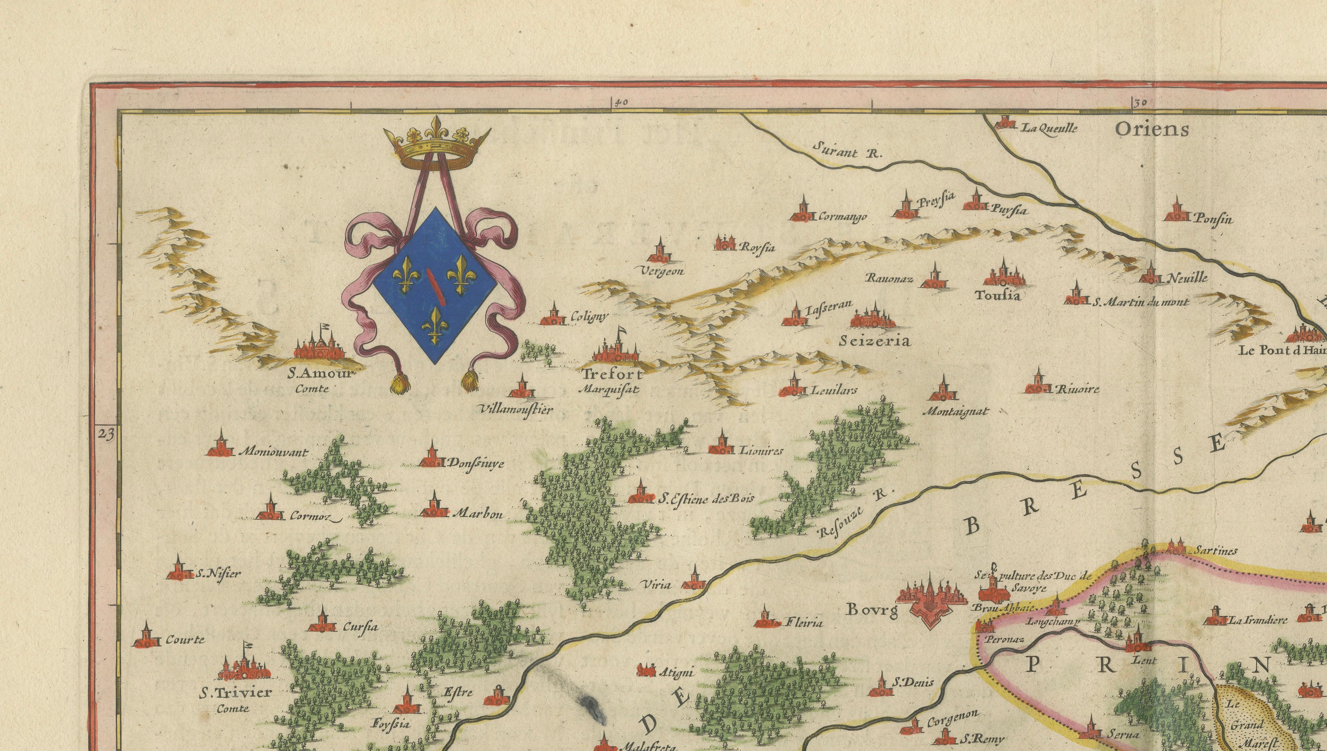 Blaeu's Dombes, Lyonnais and Bresse, France – Original 1642 Map