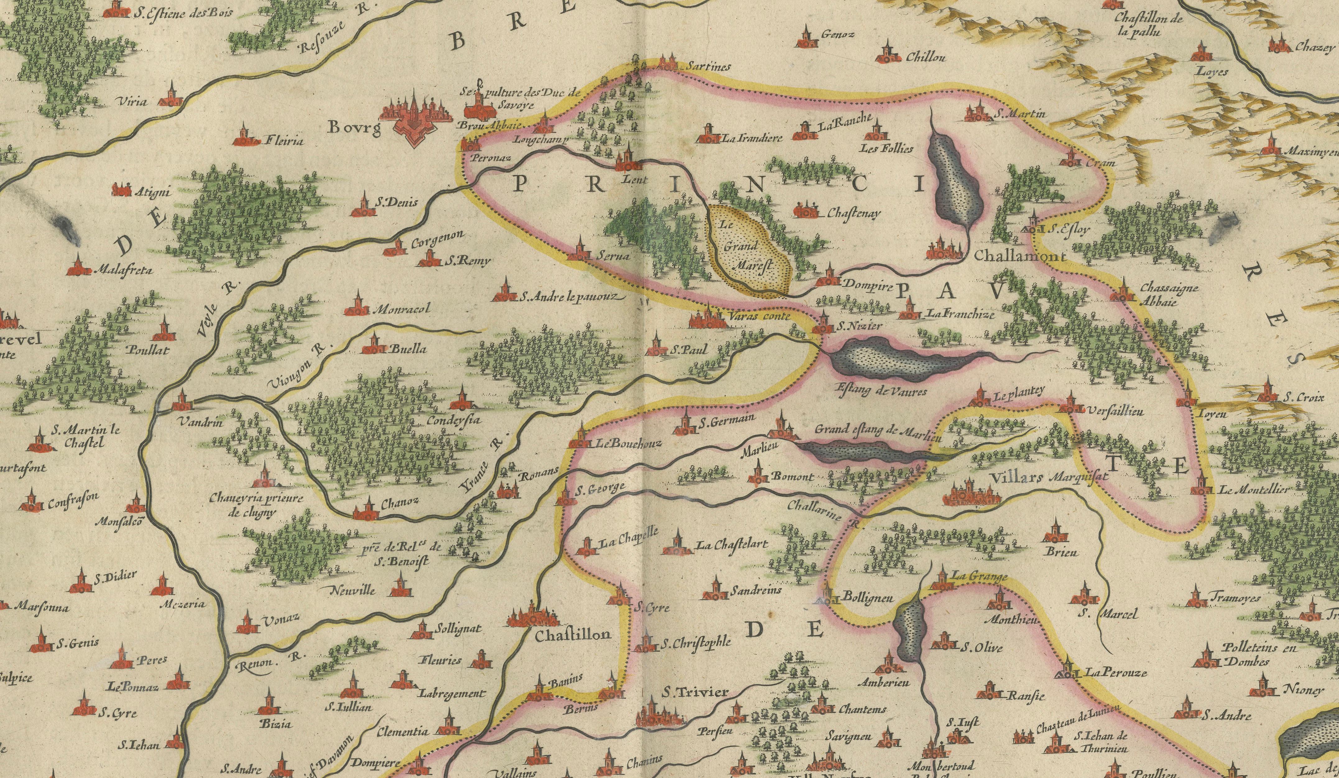 Blaeu's Dombes, Lyonnais and Bresse, France – Original 1642 Map