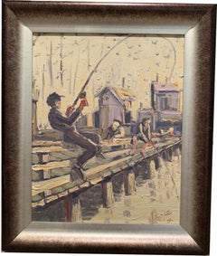 "Fishermen at the Pier" Oil On Canvas by Blago