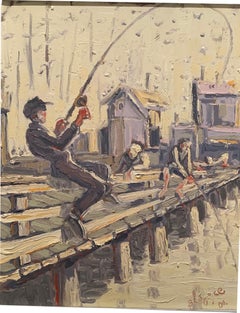 « Fishermen at the Pier », huile sur toile de Blago