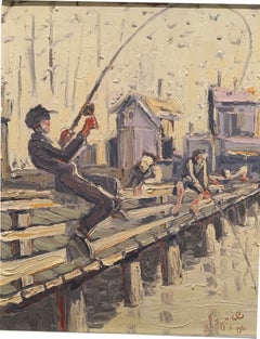 „Fishermen at the Pier“ Ölgemälde auf Leinwand von Blago