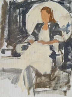 'Seated Woman With White Dress' Contemporary Painting By Blago