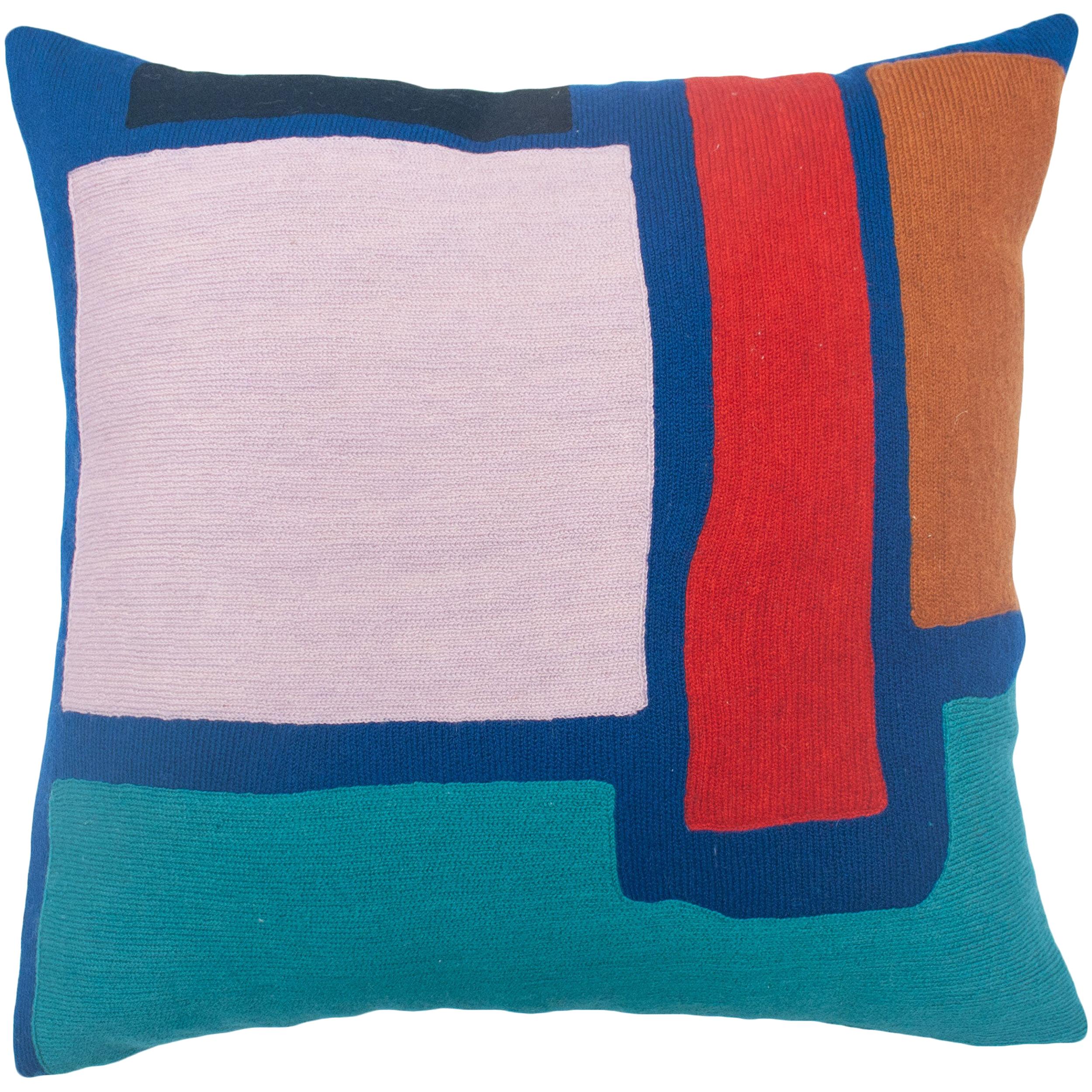 Blah Blah Square Hand Embroidered Modern Geometric Throw Pillow Cover For Sale