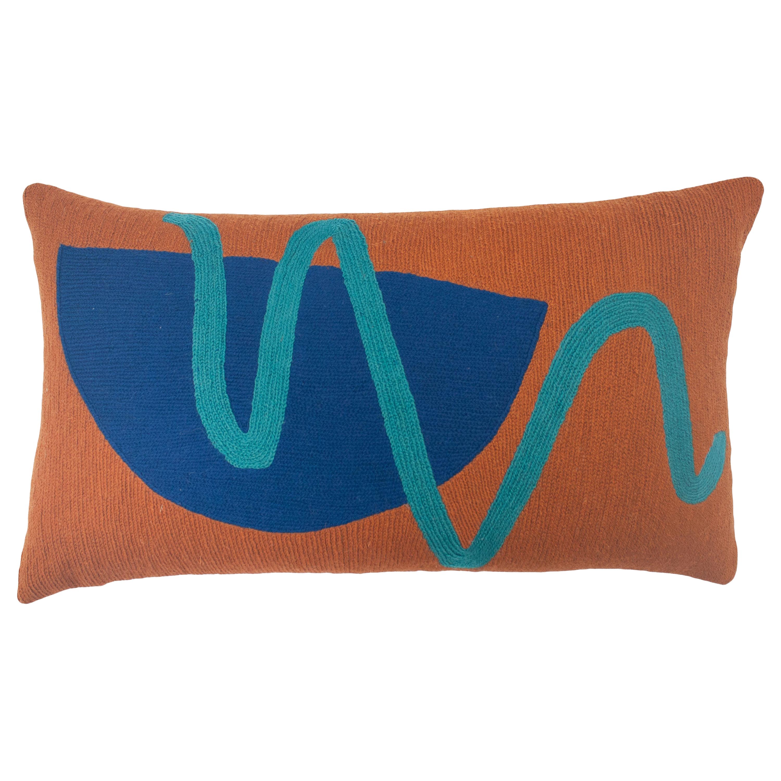 Blah Blah Squiggle Hand Embroidered Modern Geometric Throw Pillow Cover For Sale