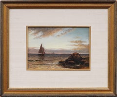 Vintage American Hudson River School Coastal Sunset Framed Signed Oil Painting
