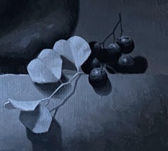"Achromatic" Original Oil, Teapot with Grapes, Still-Life Painting