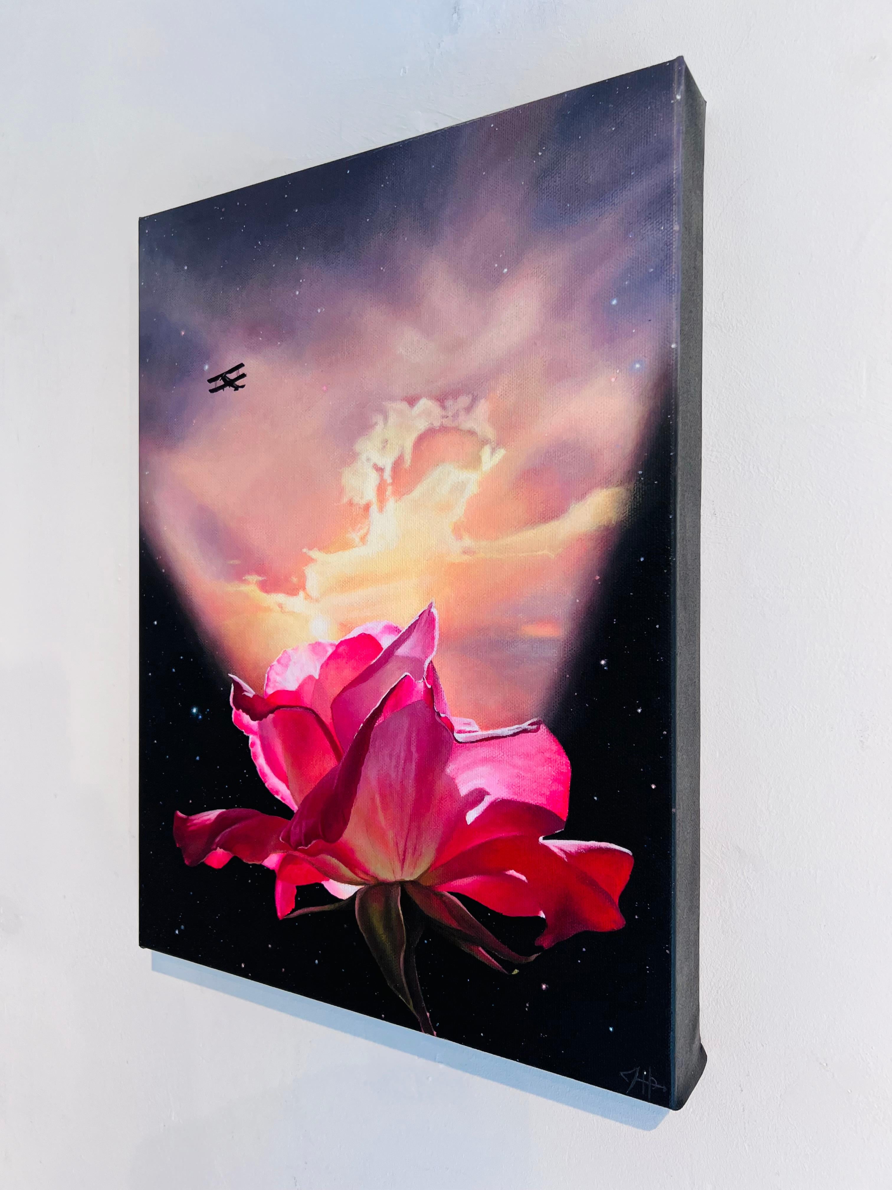  Le Voyageur- Original surrealistic floral skyscape painting- modern art For Sale 1