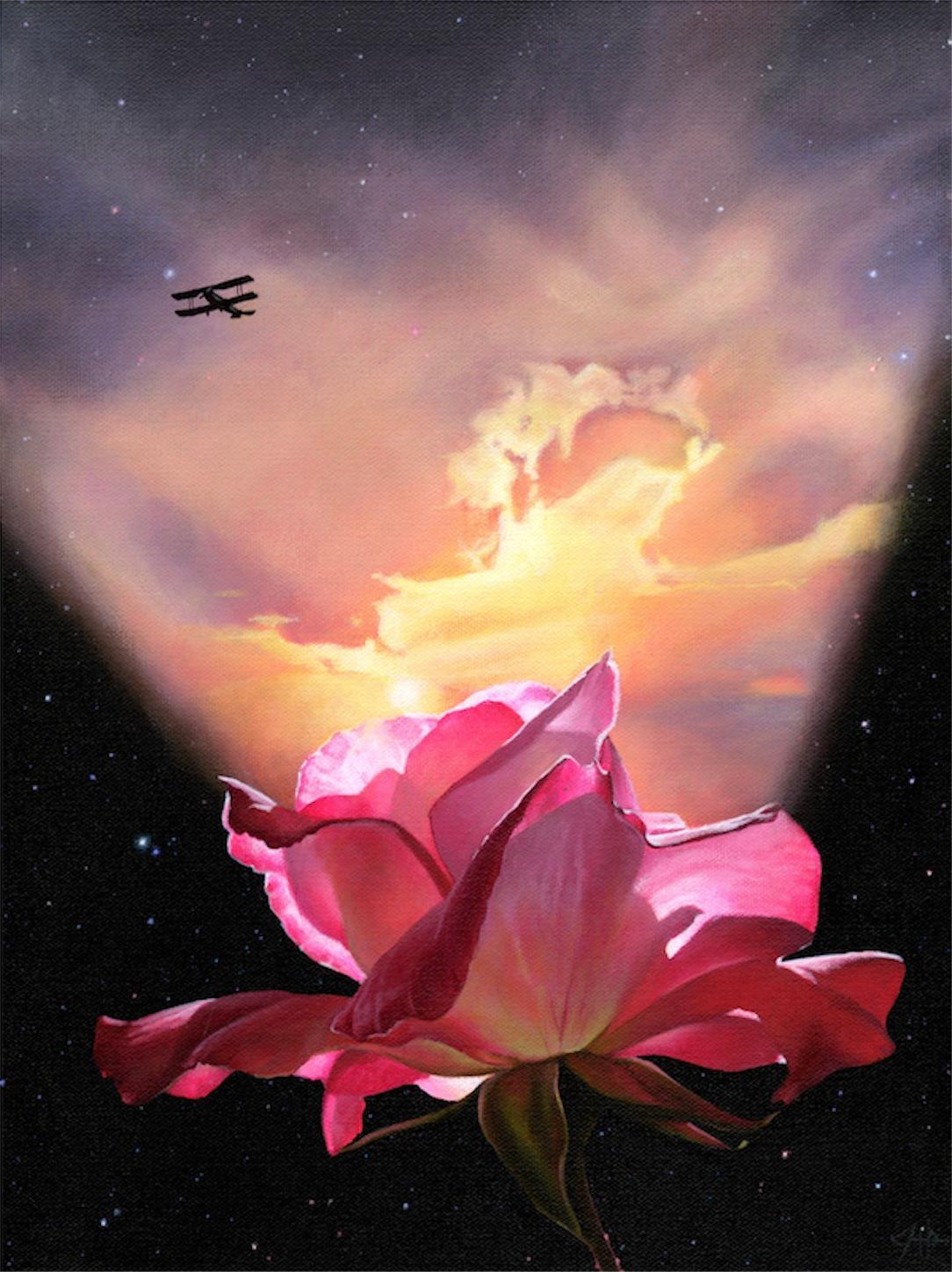  Le Voyageur- Original surrealistic floral skyscape painting- modern art - Art by Blair Atherholt