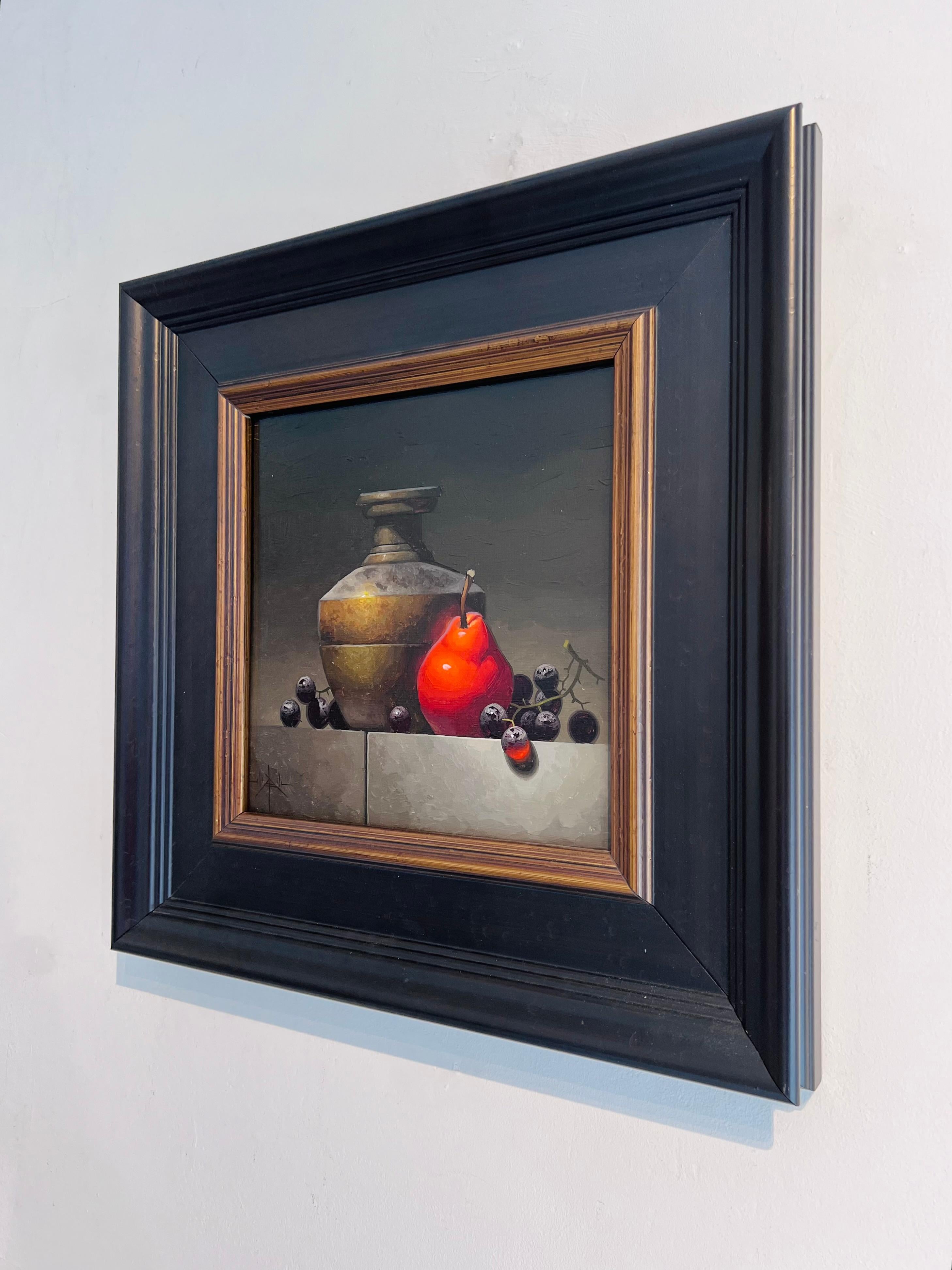 Red Anjou & Brass- Original realistic still-life painting- contemporary art - Realist Painting by Blair Atherholt