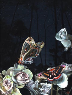 Some Night in Spring- Original floral wildlife painting-modern surrealistic art