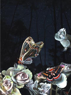 Some Night in Spring- Original surrealistic floral wildlife painting-modern art