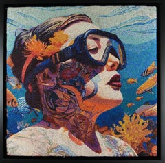 Blair Cahill, Embroidery, Rincon, "Queen of the Coast", Framed