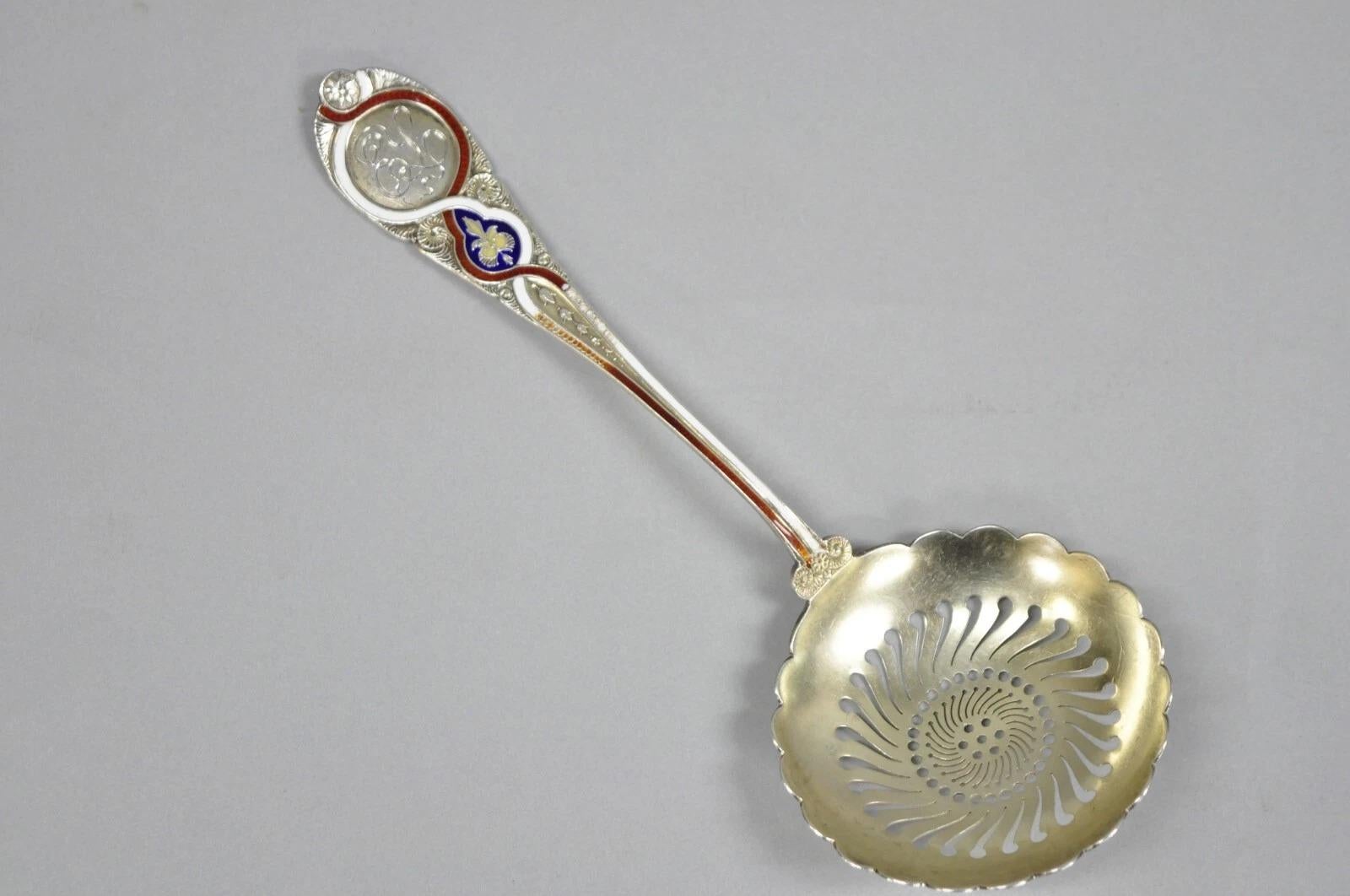 Blair & Crawford Sterling Silver Sugar Sifter Spoon w/ Red White Blue Enamel For Sale 5
