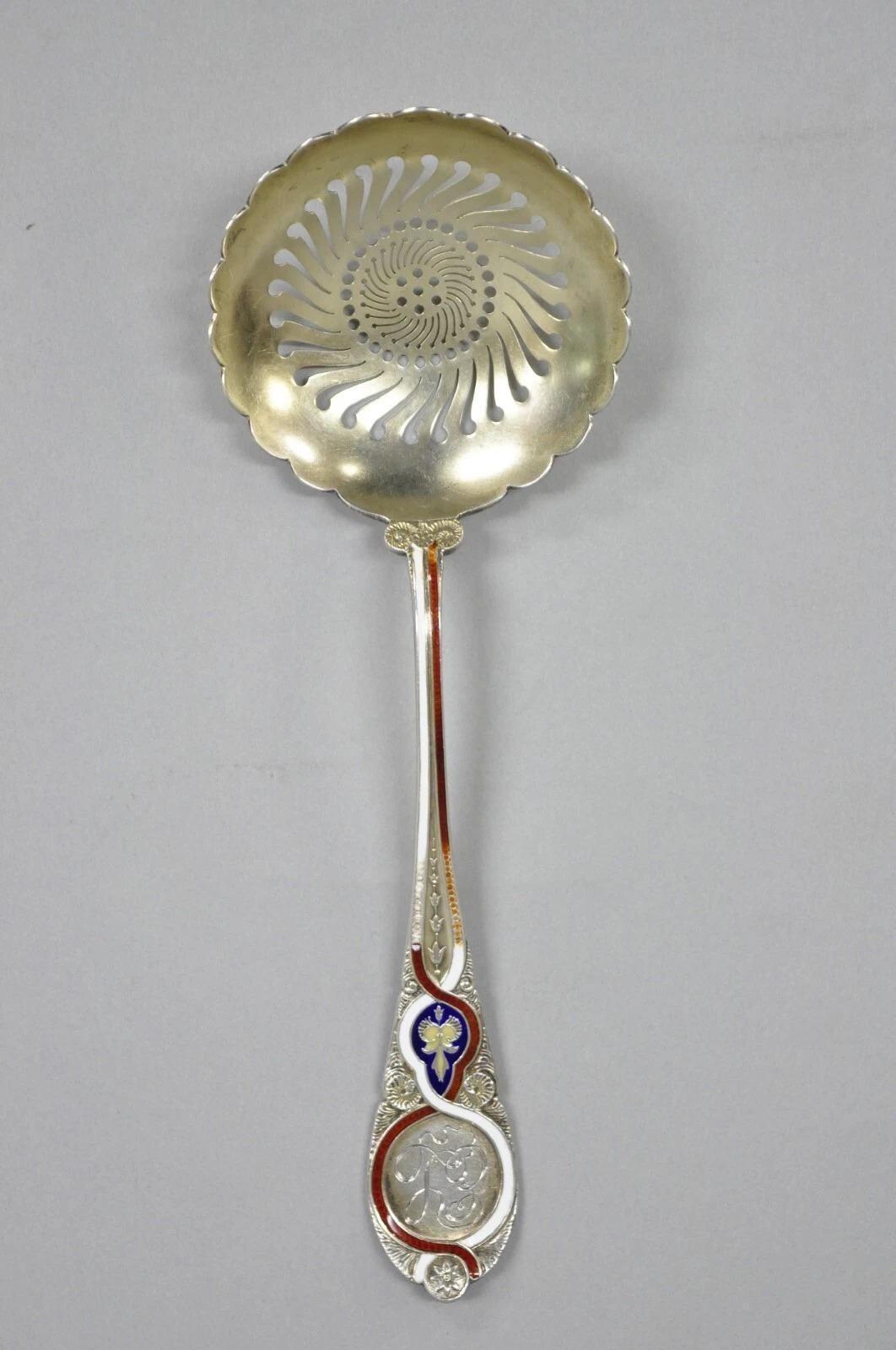 Blair & Crawford Sterling Silver Sugar Sifter Spoon w/ Red White Blue Enamel For Sale 6