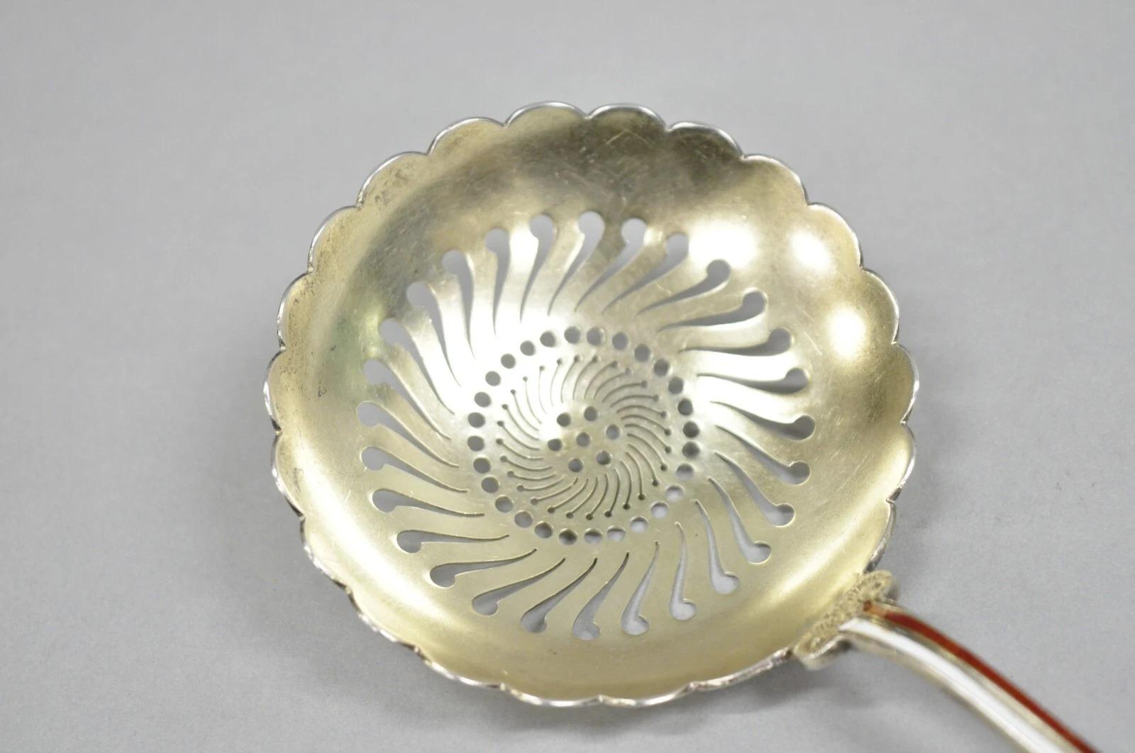 Victorian Blair & Crawford Sterling Silver Sugar Sifter Spoon w/ Red White Blue Enamel For Sale