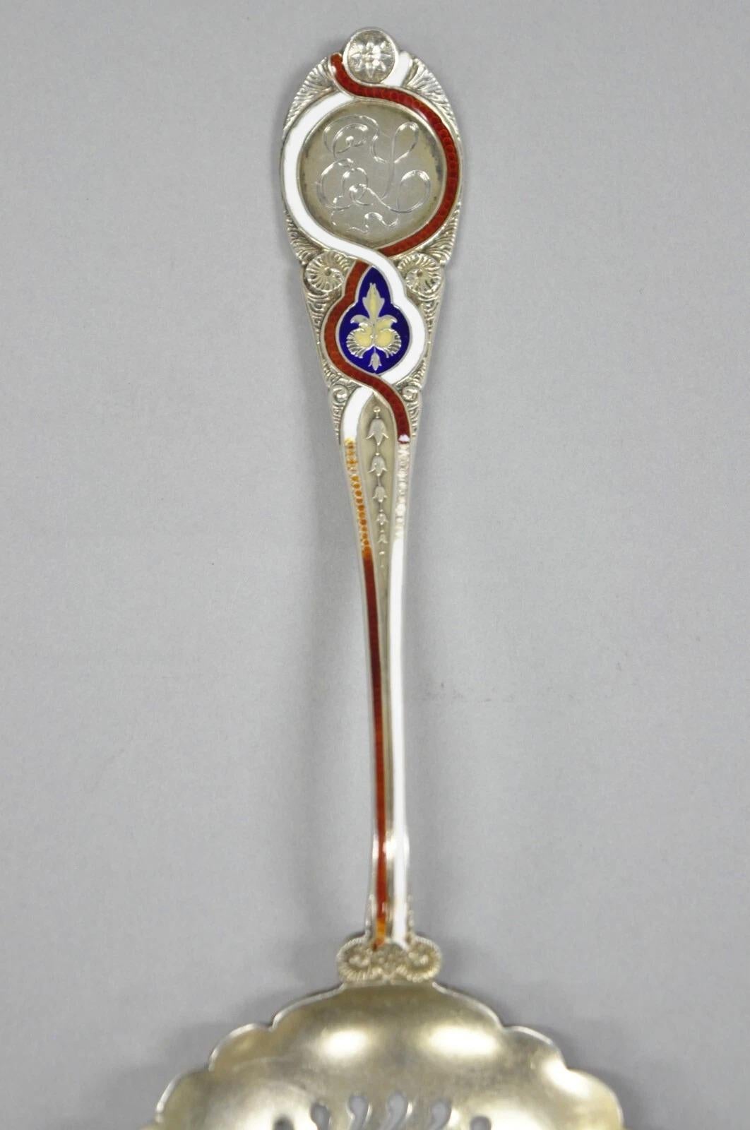 Unknown Blair & Crawford Sterling Silver Sugar Sifter Spoon w/ Red White Blue Enamel For Sale