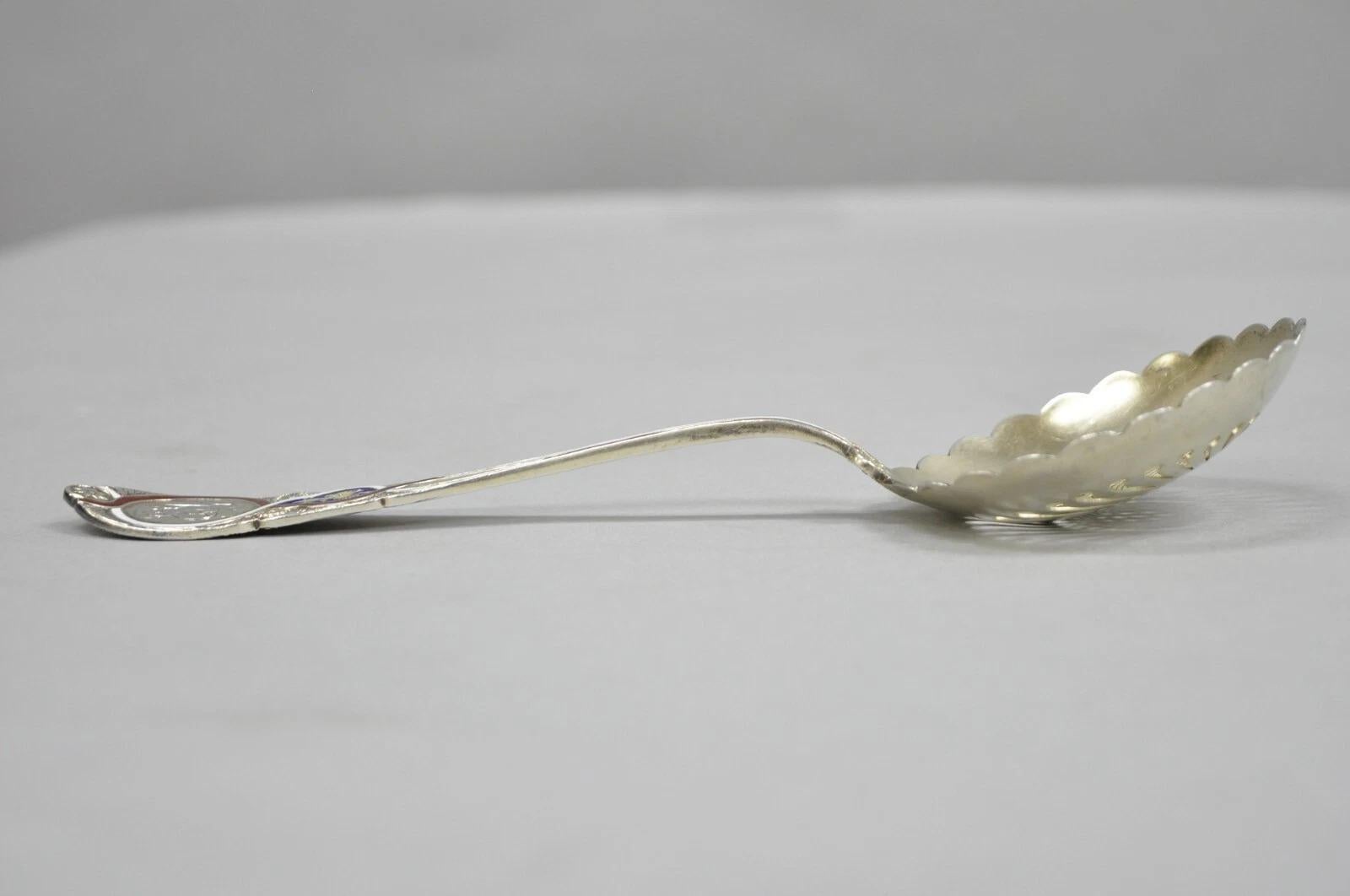 20th Century Blair & Crawford Sterling Silver Sugar Sifter Spoon w/ Red White Blue Enamel For Sale