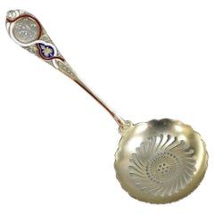 Antique Blair & Crawford Sterling Silver Sugar Sifter Spoon w/ Red White Blue Enamel