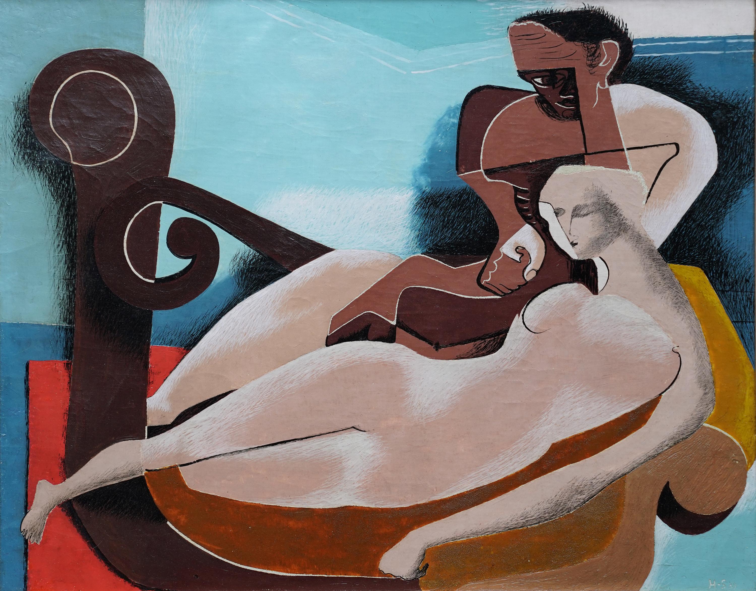 Two Figures 1939 - British Surrealist art figurative painting - Painting by Blair Hughes Stanton