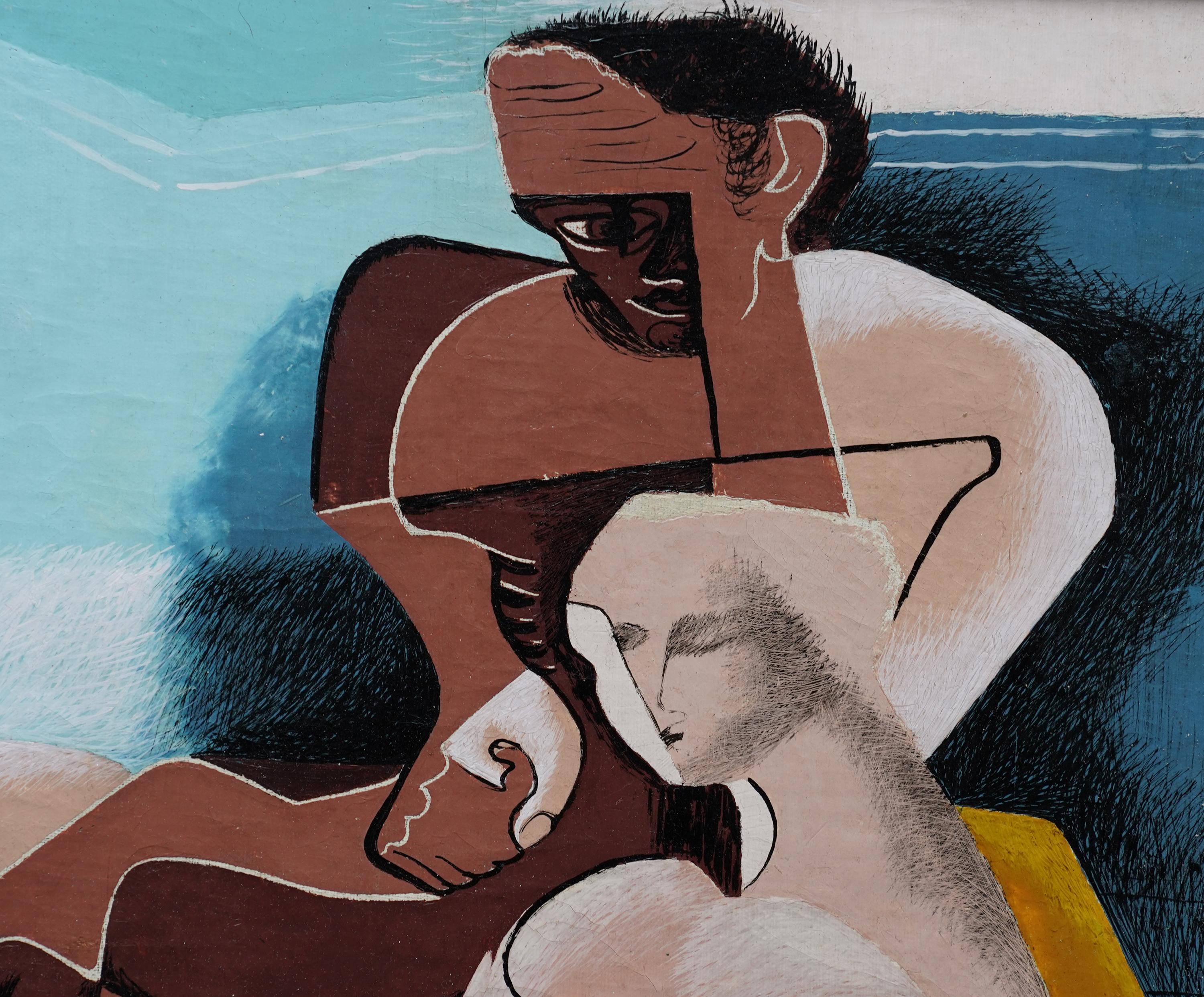 Two Figures 1939 - British Surrealist art figurative painting - Black Portrait Painting by Blair Hughes Stanton