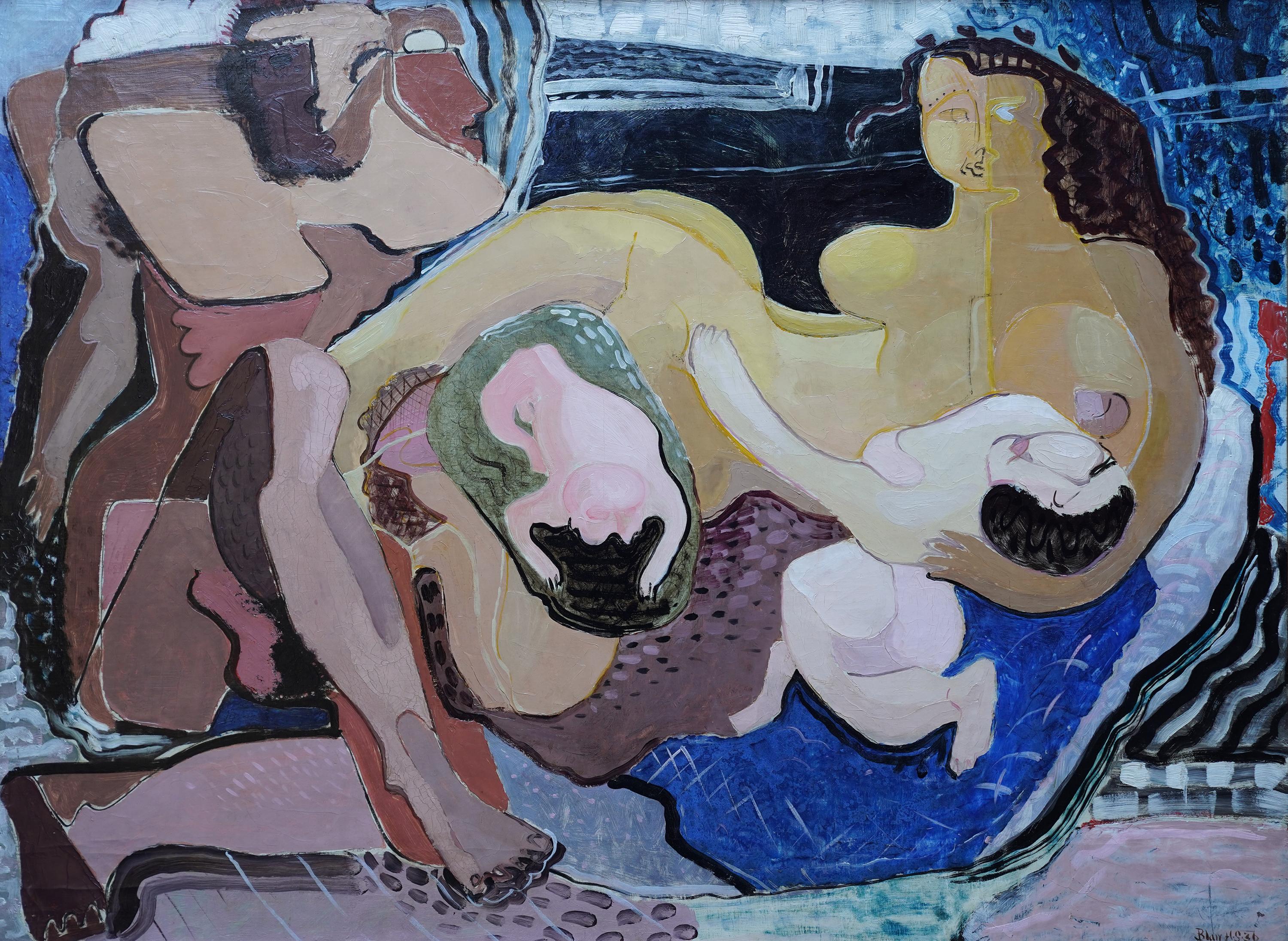 Mito III  - Británico 1936 Arte moderno pintura al temple Ida Graves poeta familia - Painting de Blair Hughes-Stanton