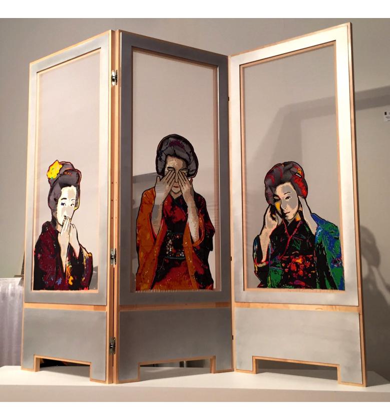Blair Martin Cahill, See No Evil, Embroidery, Folding Screen