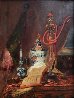 Orientalist still life, Original Antique oil on canvas