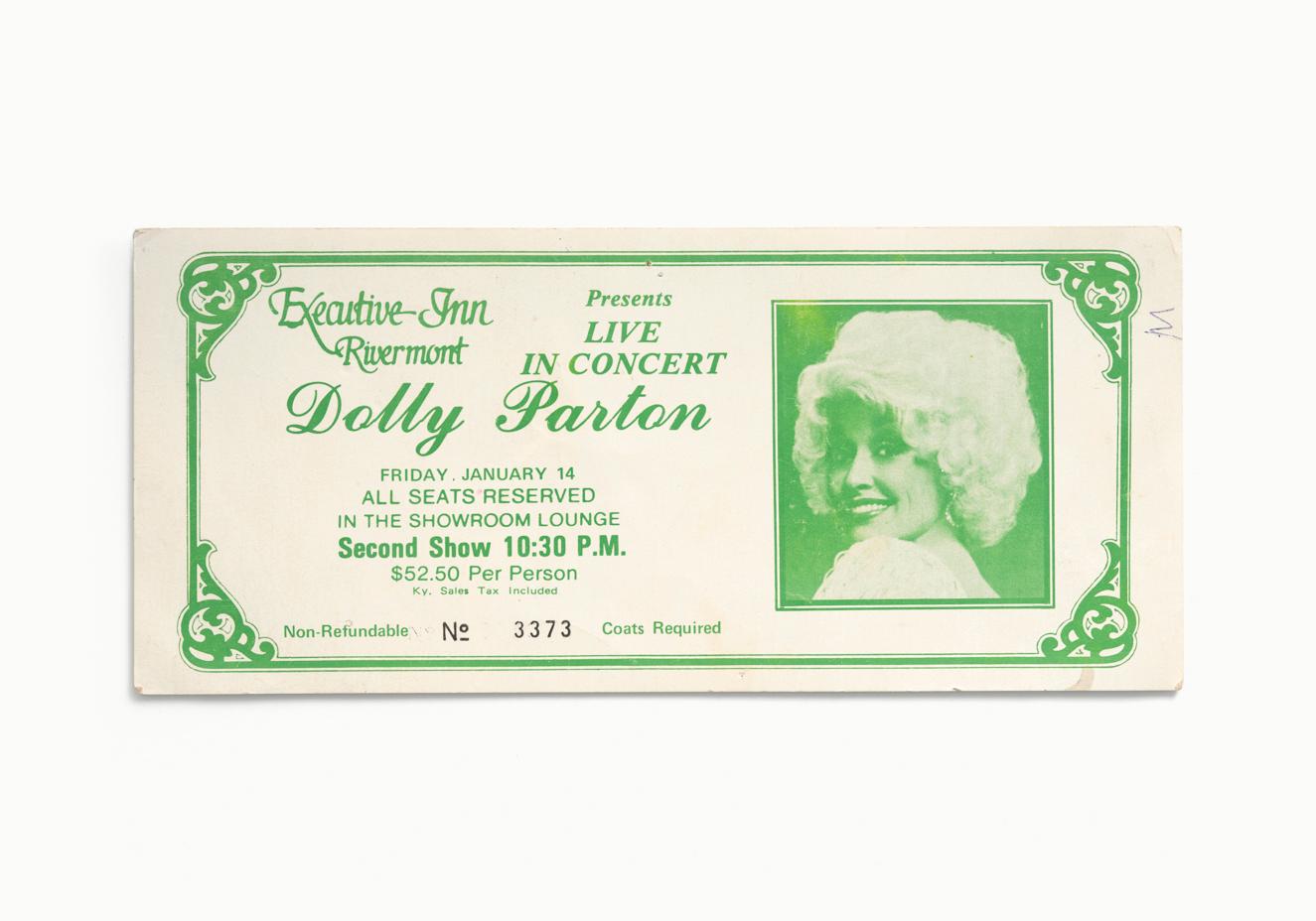 Still-Life Photograph di Blaise Hayward - Tickets Please - Dolly Parton, Executive Inn Rivermont, Owensboro, KY 1983