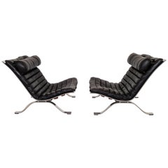 Vintage Black Leather Pair of Ari Lounge Chairs by Arne Norell