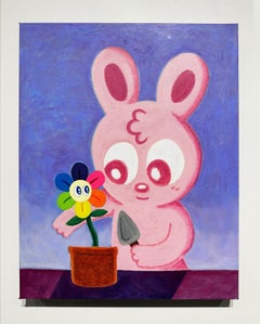 Bunny contemporary art pop art colorful rainbow on canvas animal figurative art