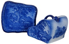 Blakeney Homestead Ironstone Flo Blue Porcelain Wedge Cheese Dish Plate Bell