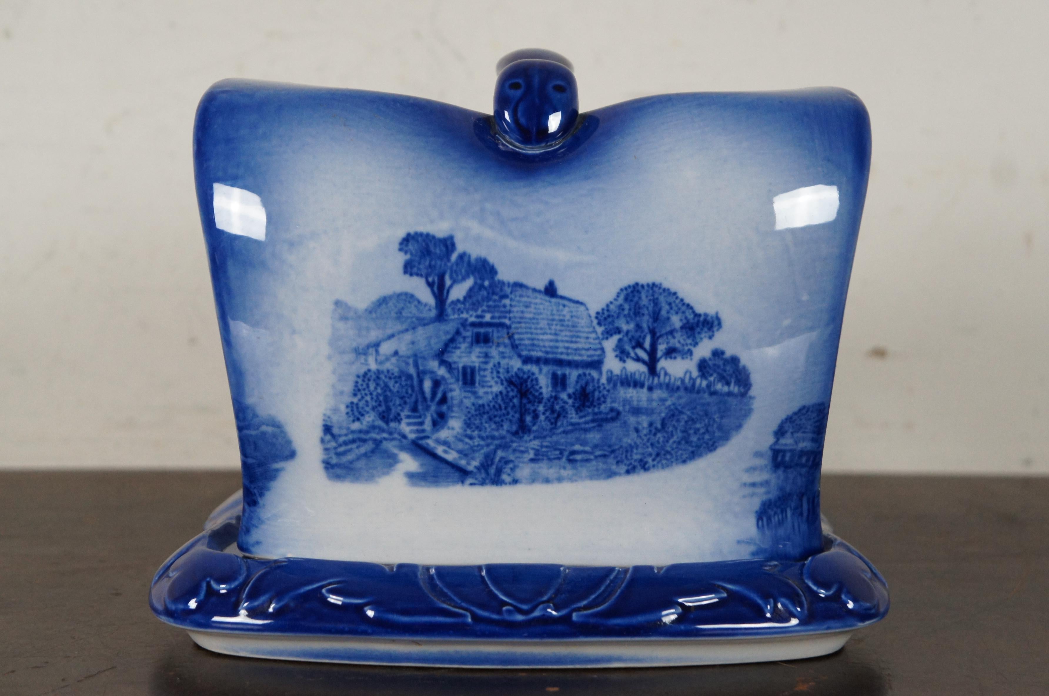 Blakeney Homestead Ironstone Flo Blue Porcelain Wedge Cheese Dish Plate Bell 1