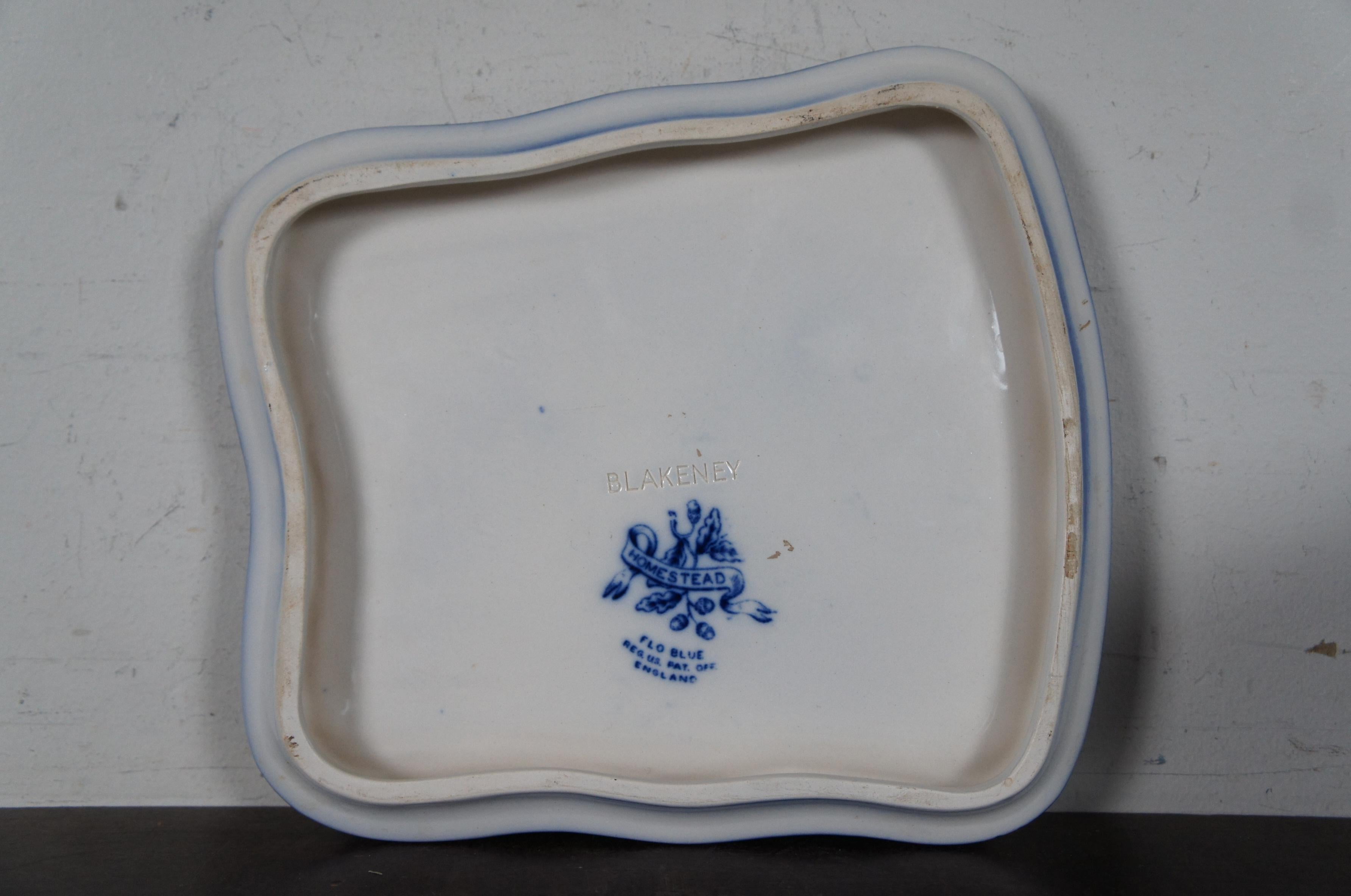 Blakeney Homestead Ironstone Flo Blue Porcelain Wedge Cheese Dish Plate Bell 3