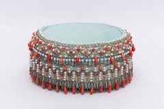 Blamain Hat in Sea Green Raw Silk Embroidered with Glass Beads